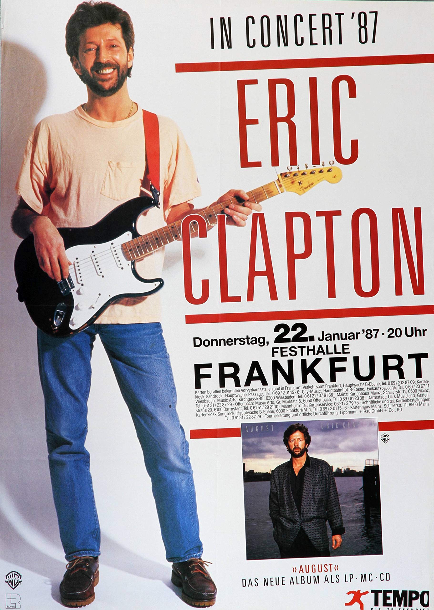 TheConcertPoster Premium Poster/Plakat | DIN A1 | Wanddeko | Live Konzert Veranstaltung » Eric Clapton - In Concert, Frankfurt 1987 «