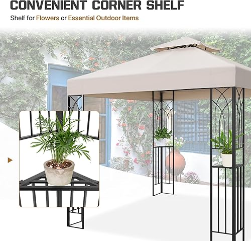Miniatura 6 de COOS BAY - Gazebo de patio para exteriores de 8x8 pies con estantes en las esquinas, toldo de dos niveles con parte superior suave para patio