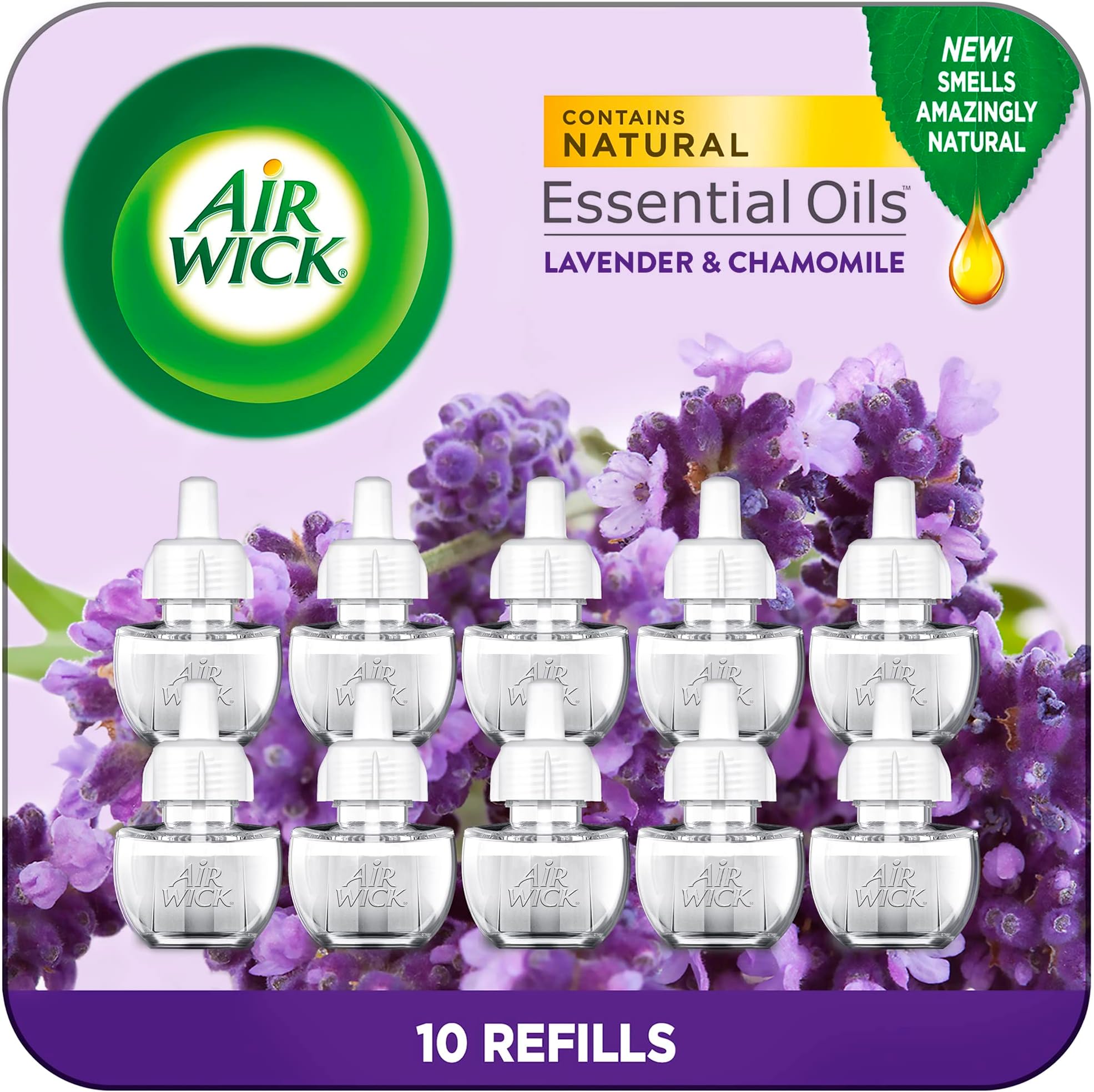 Air Wick Plug in Scented Oil 10 Refills, Lavender & Chamomile, Eco Friendly, Essential Oils, Air Freshener