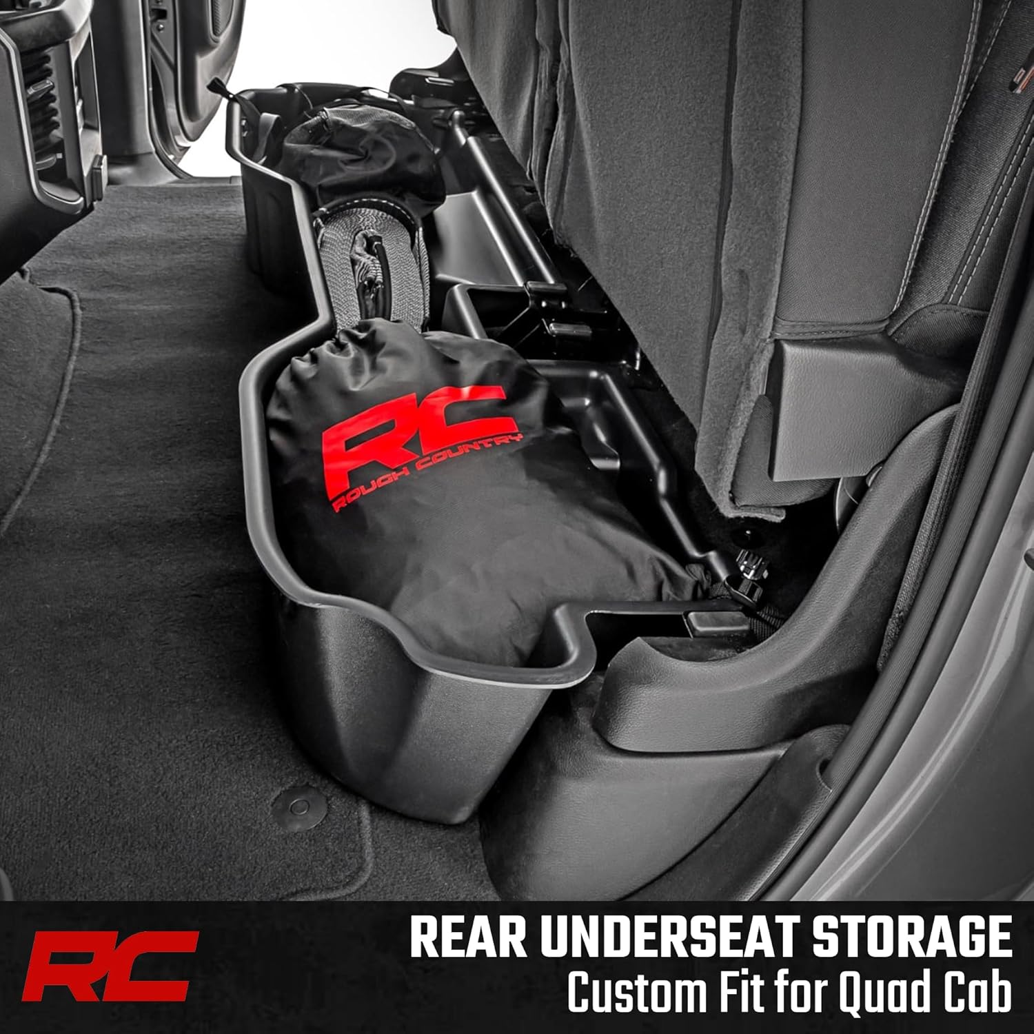 Rough Country Under Seat Storage for Ram 1500 Quad Cab (2019-2026) - Custom Rear Under Seat Organizer Tray without Lid