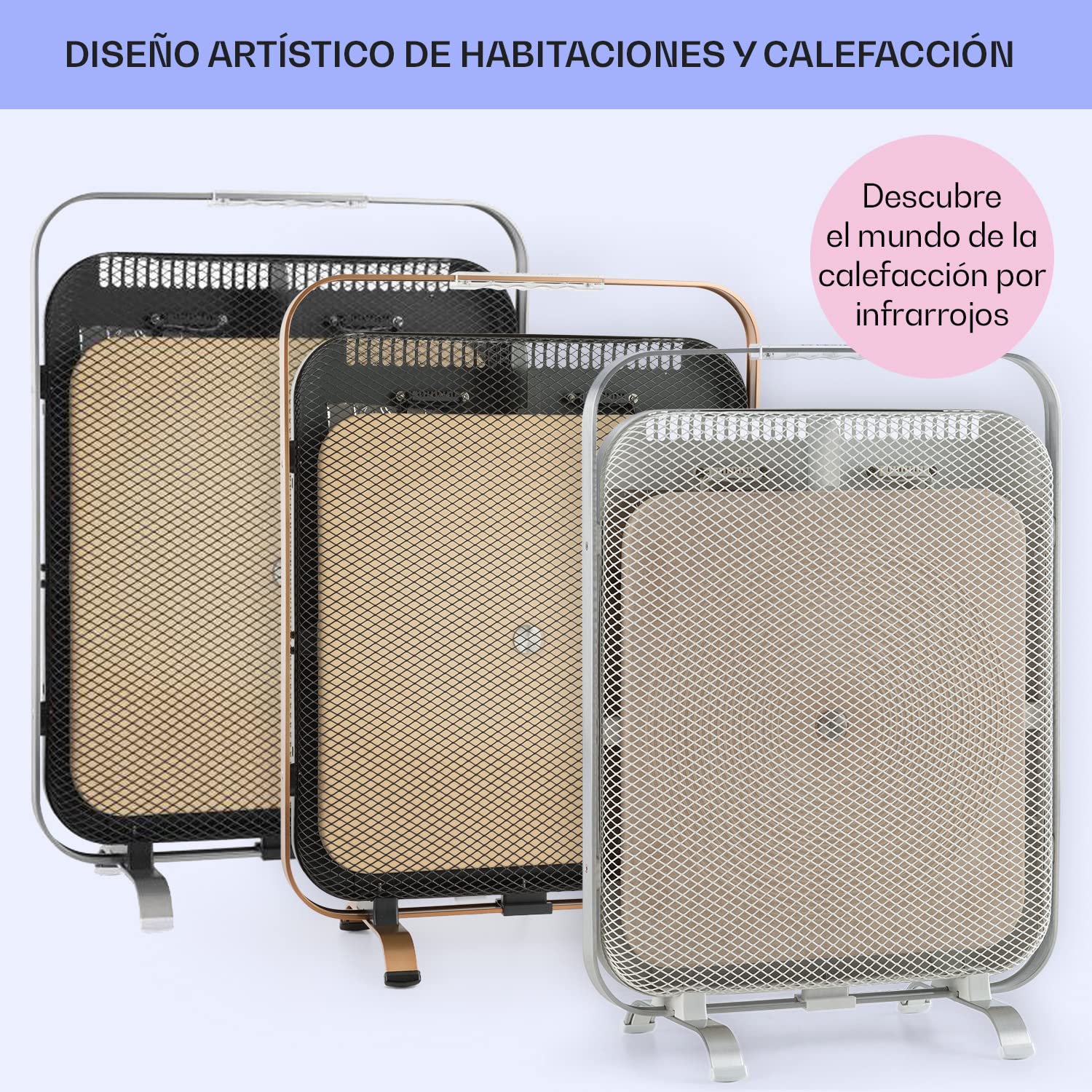 Klarstein Calefactor Infrarrojo 1300W, Panel Calefactor Infrarrojo para Casa, Portátil de Aluminio con Mármol Retenedor de Calor, Termostato, Protección Antihielo, Bajo Consumo