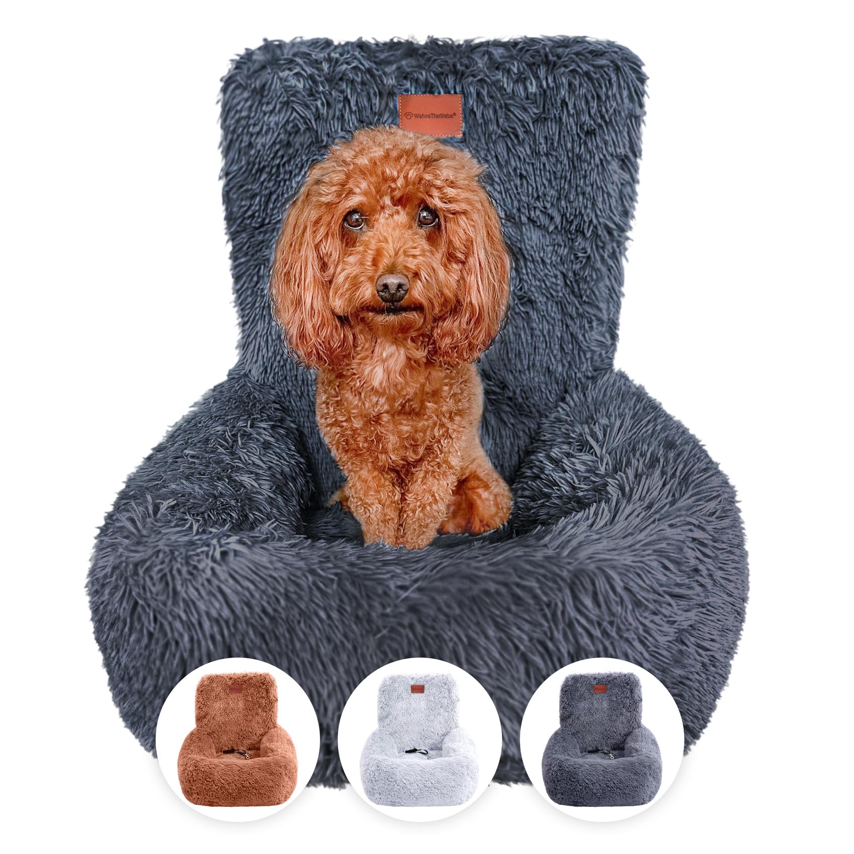 Wahre Tierliebe Hunde Autositz Fluffy inkl. Sicherheitsgurt - waschbarer Hundesitz Auto in schwarz/weiß für kleine, mittlere & große Hunde I Autositz Hund, Hundeautositz, Hund Auto, Hundebox