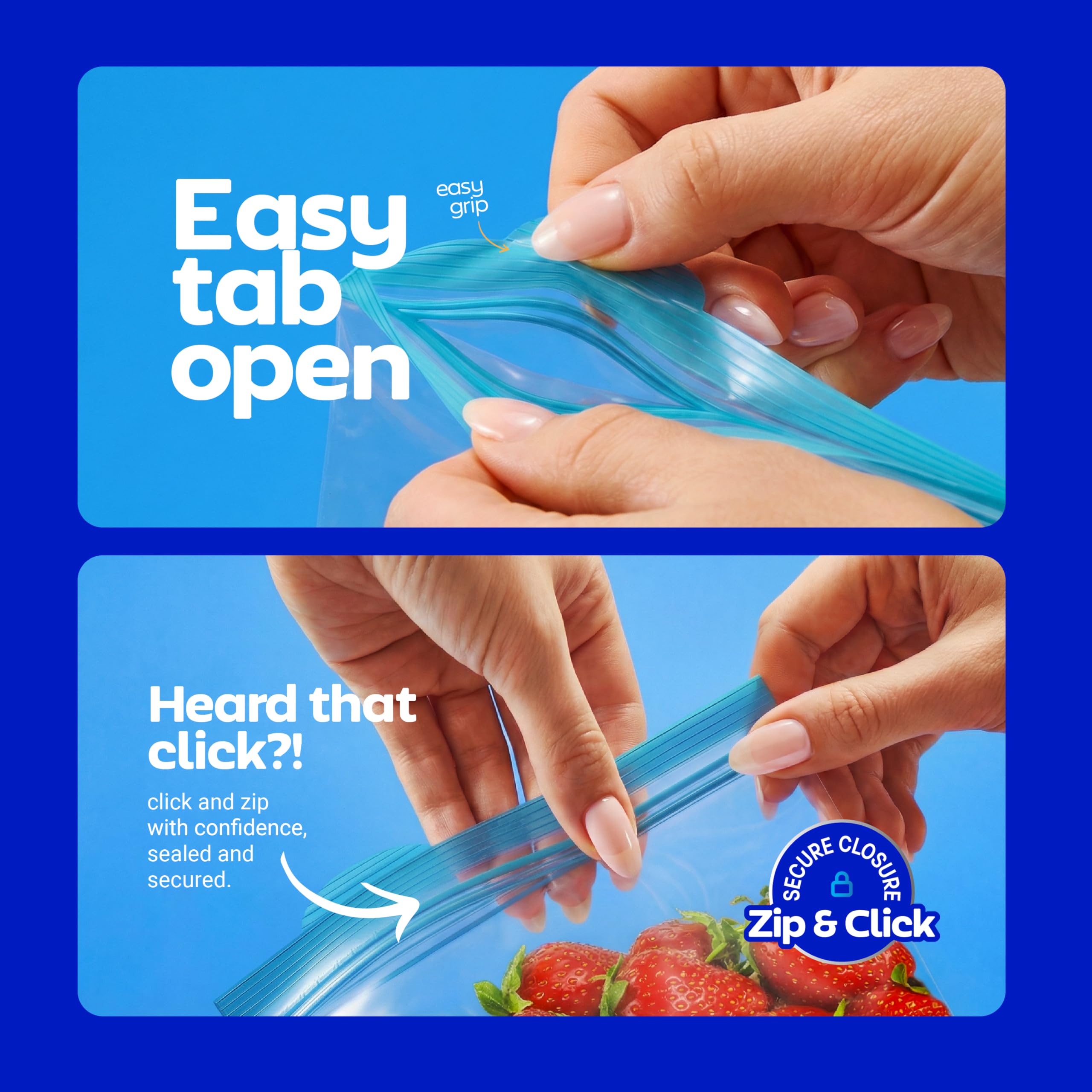 Clearware Bolsas de congelador de cuarto de galón, recipientes de plástico resellables para congelador, bolsas reutilizables con doble cremallera para almacenamiento de alimentos, carne, verduras