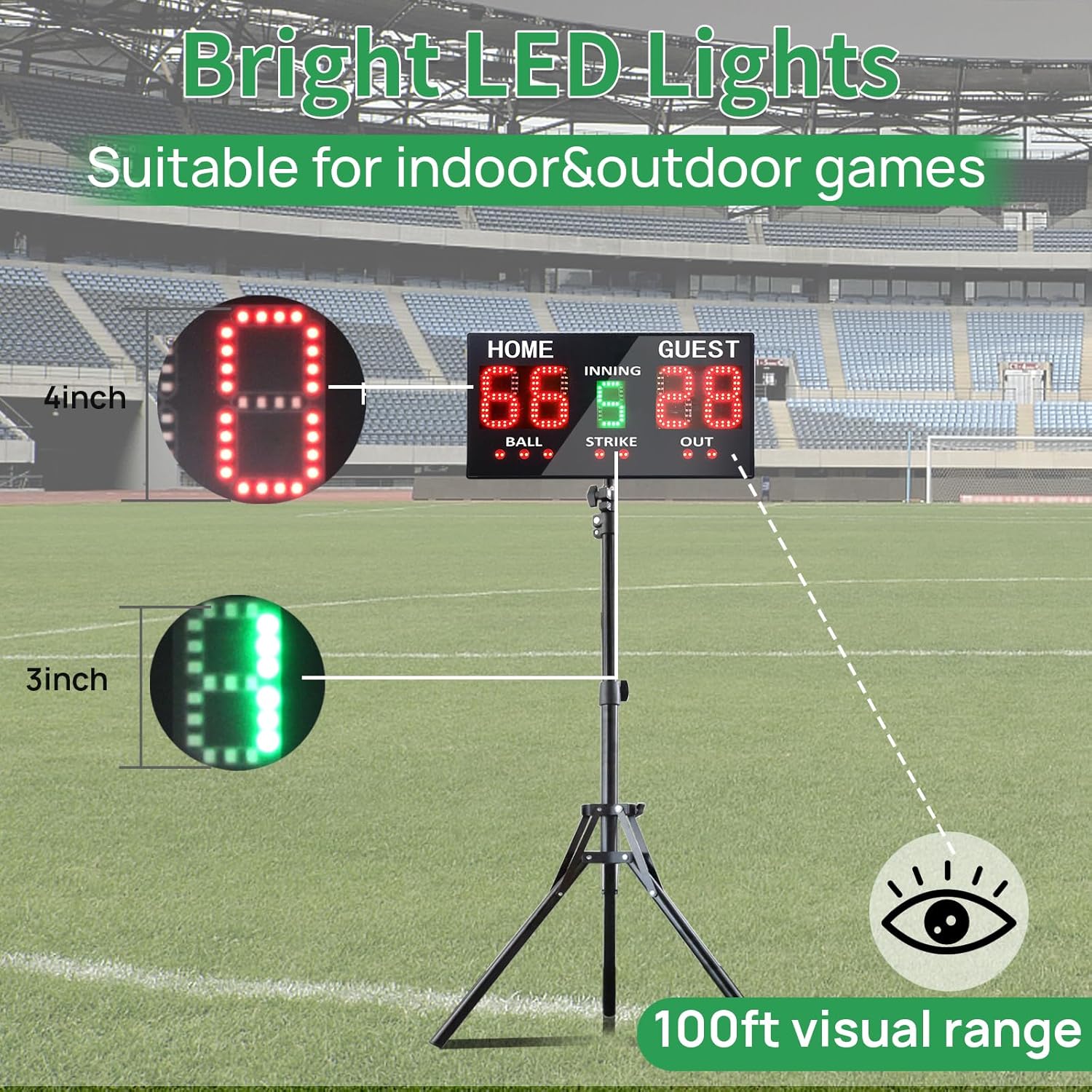 YZ LED Baseball/Softball Scoreboard for Fence, High-Light Digital Scoreboard with Remote, Rechargeable Wireless Electronic Baseball Scoreboard, Score Keeper with Innings Balls Strikes Outs Outdoor