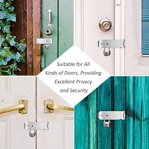 Miniatura 2 de Tidorlou Paquete de 3 cerraduras de puerta, cerrojo de seguridad de acero inoxidable, cerrojo de bloqueo de puerta, acabado cepillado de acero 304,