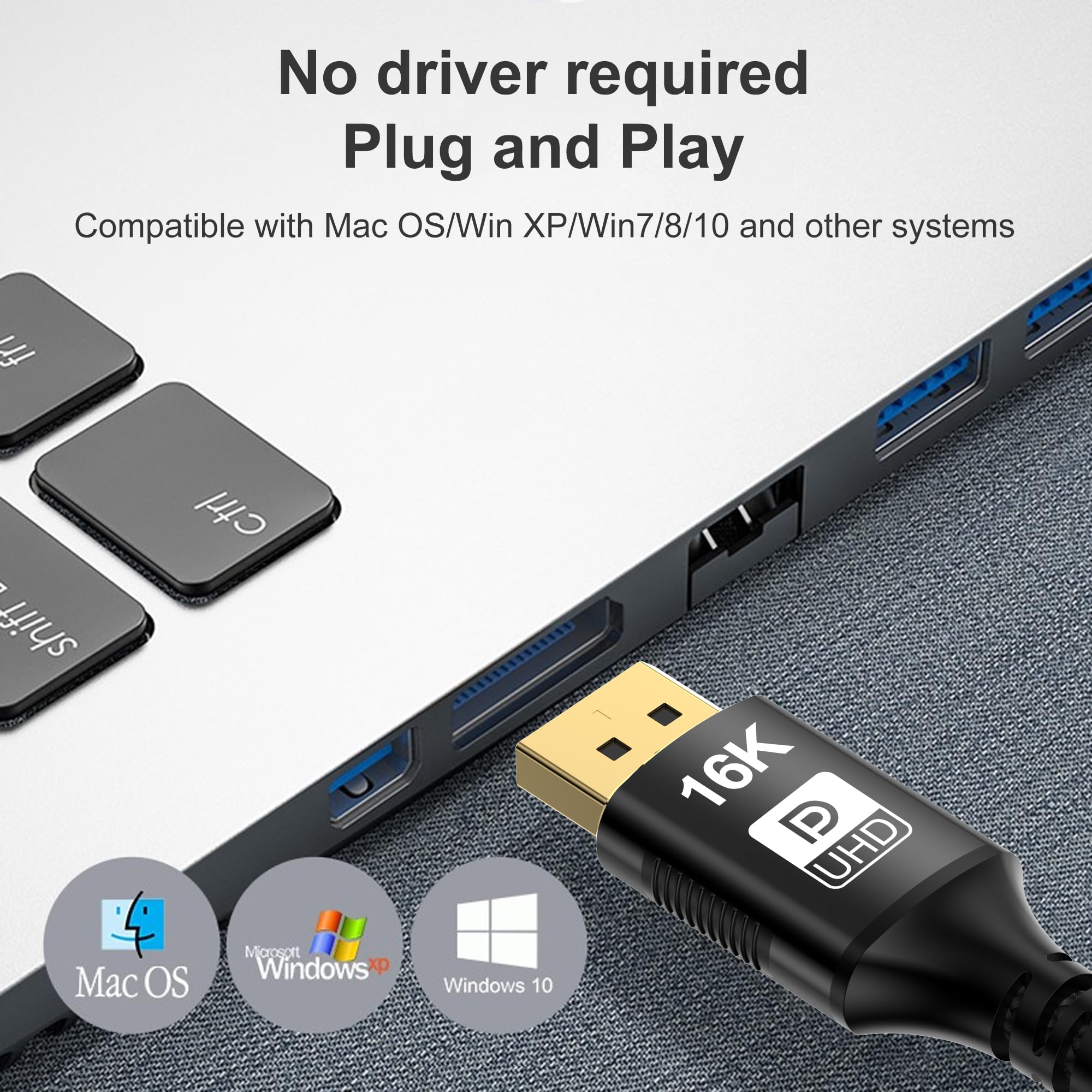 Kabel Mini DisplayPort do DisplayPort 2.1, DP 16K, dwukierunkowa transmisja DisplayPort na Mini DP, 16K przy 60 Hz, 8K przy 120 Hz, 4K przy 240 Hz, G-Sync FreeSync Thunderbolt 2 do MacBooka (Mini DP