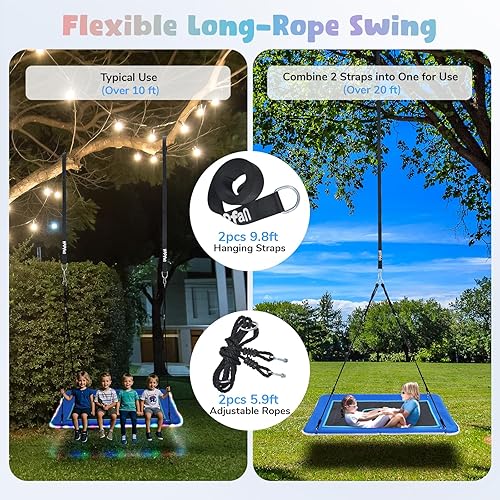 Miniatura 6 de Hapfan Columpio de árbol de plataforma de 60 pulgadas con luz LED, columpio grande para exteriores para niños y adultos, tela Oxford 900D