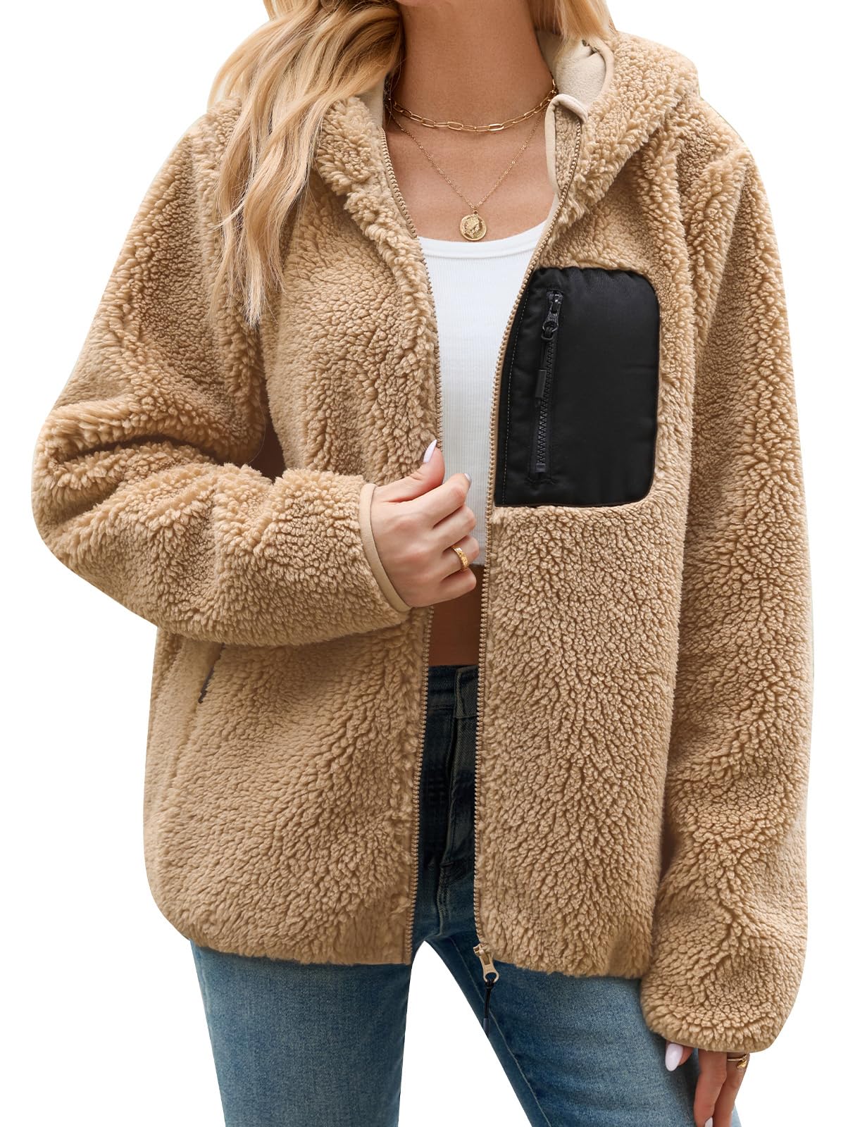 Tuopuda Sudaderas con Capucha Mujer de Forro Polar Manga Larga Sudadera con Bolsillos Sudadera con Cremallera Caliente y Esponjoso Chaquetas Otoño Invierno