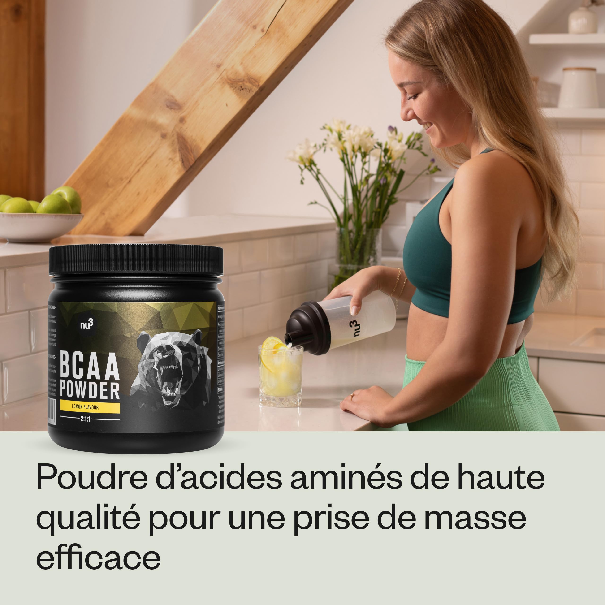 nu3 BCAA Vegan en poudre 400g Citron - Acides aminés complexes & essentiels - idéal pour l'effort sportif – Musculation et récupération – 9,8g de BCAA par portion - Alternative aux BCAA en comprimés