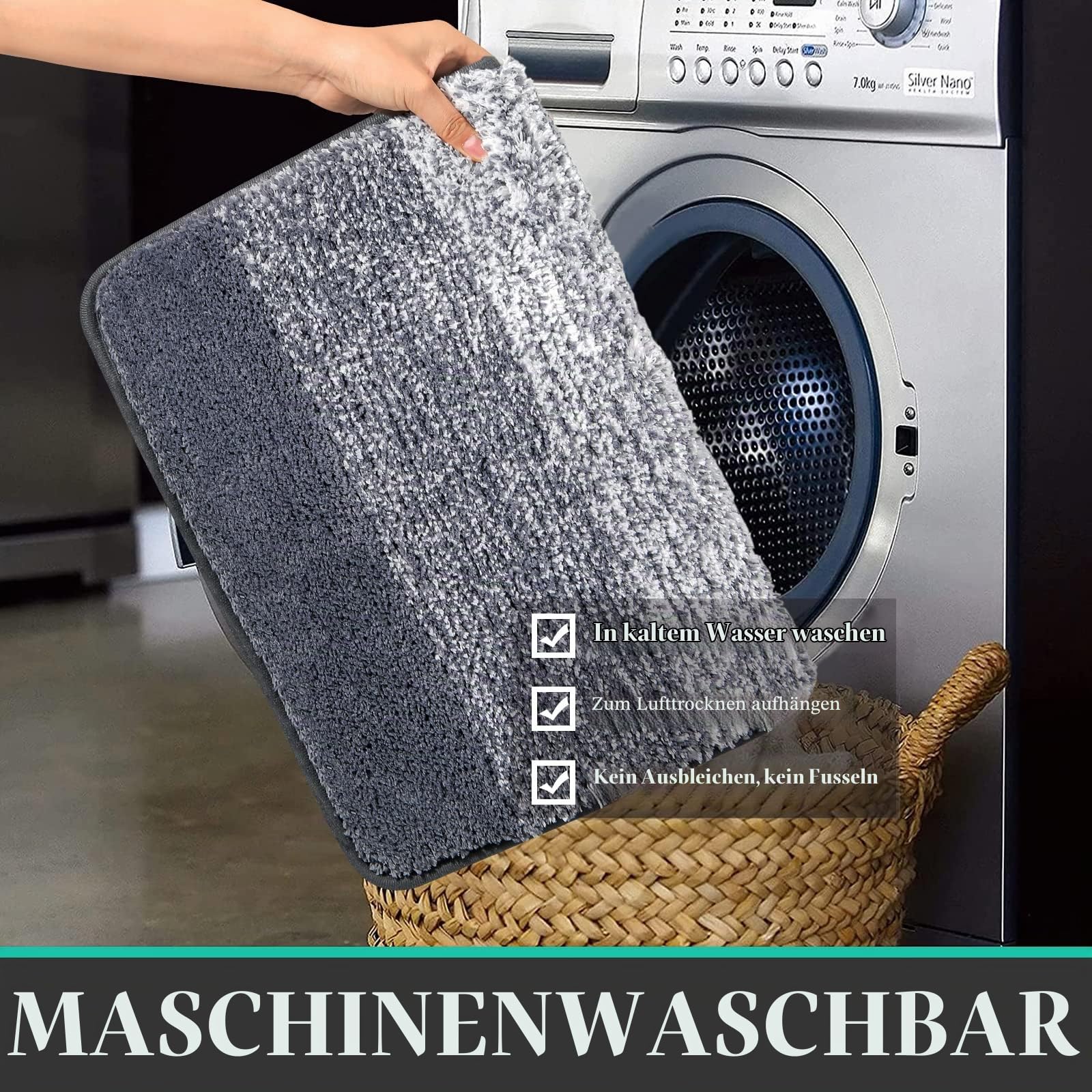 Enyhom Badezimmerteppich Set 3 Teilig Waschbar rutschfeste Badematte Toilettenmatte Weich Saugfähige Bad Teppiche Set Bettvorleger Mikrofaser Duschvorleger für Schlafzimmer Badezimmer, Dunkelgrau