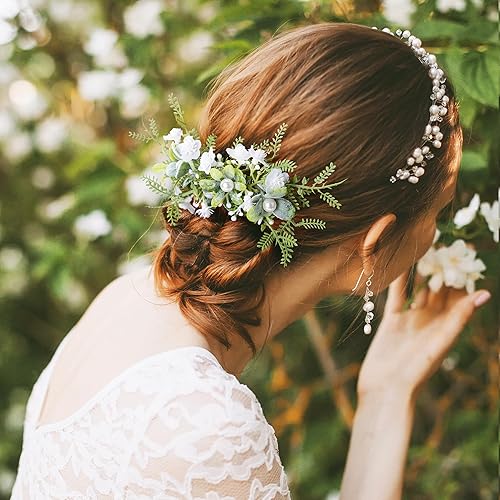 Miniatura 4 de Wedding Flower Hair Comb - 4 Pieces Handcrafted Bridal Floral Combs Woodland flower Combs for hair for Women Girls Birthday Bridal Shower Bride