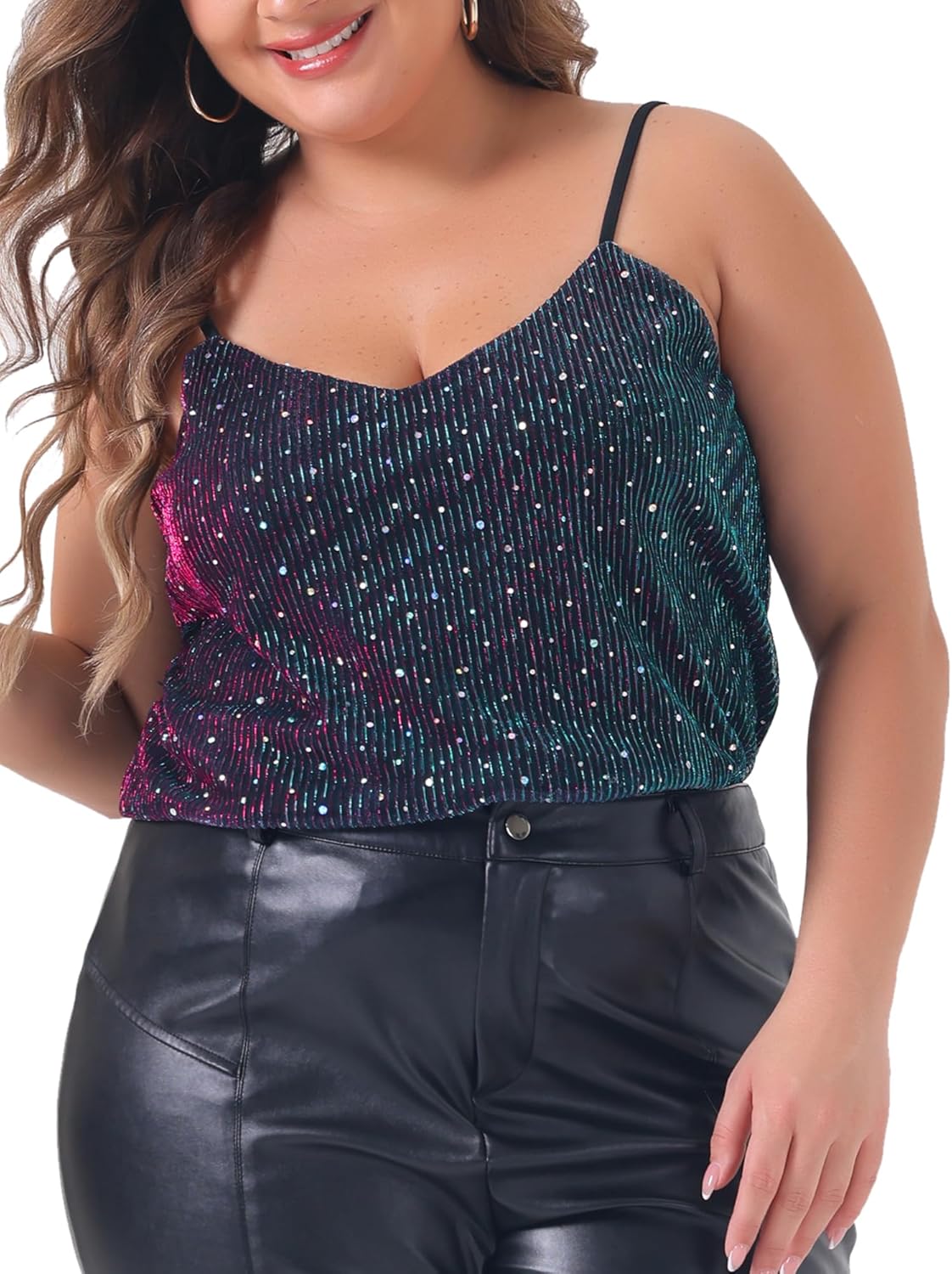 Agnes Orinda Plus Size Sequin Sparkle Glitter Cami for Women Sleeveless Gradient Party Camisole Tank Top - Image 2