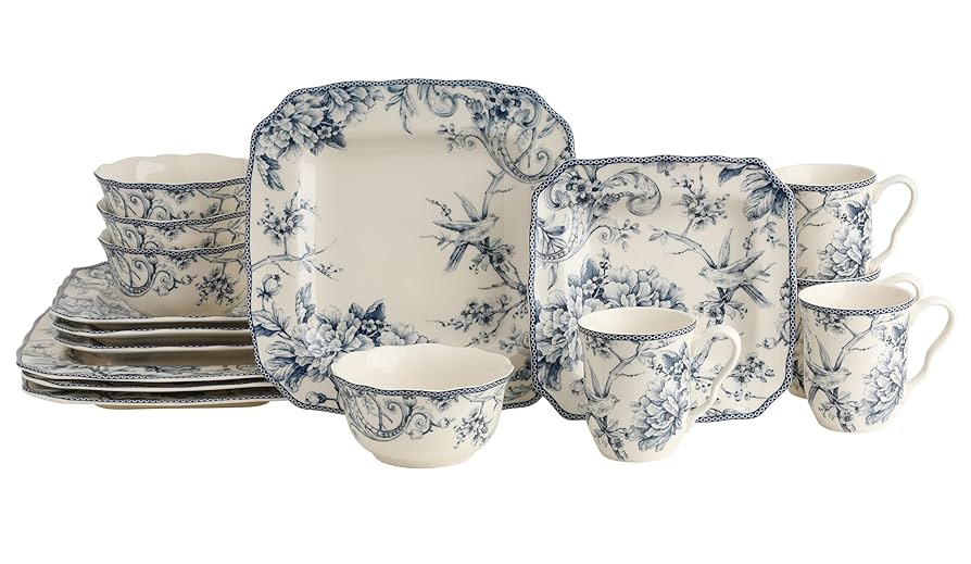 222 FIFTH フィフス ハイビスカス プレート 2枚 Amazon.com | 222 Fifth Adelaide 16-Piece Square Floral