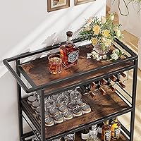 Vista 7 de Leteuke Carrito de Bar para el Hogar, Carro de Servicio con Ruedas de 3 Niveles en Negro, Carro de Bebidas, Soporte de Licores con Bandeja