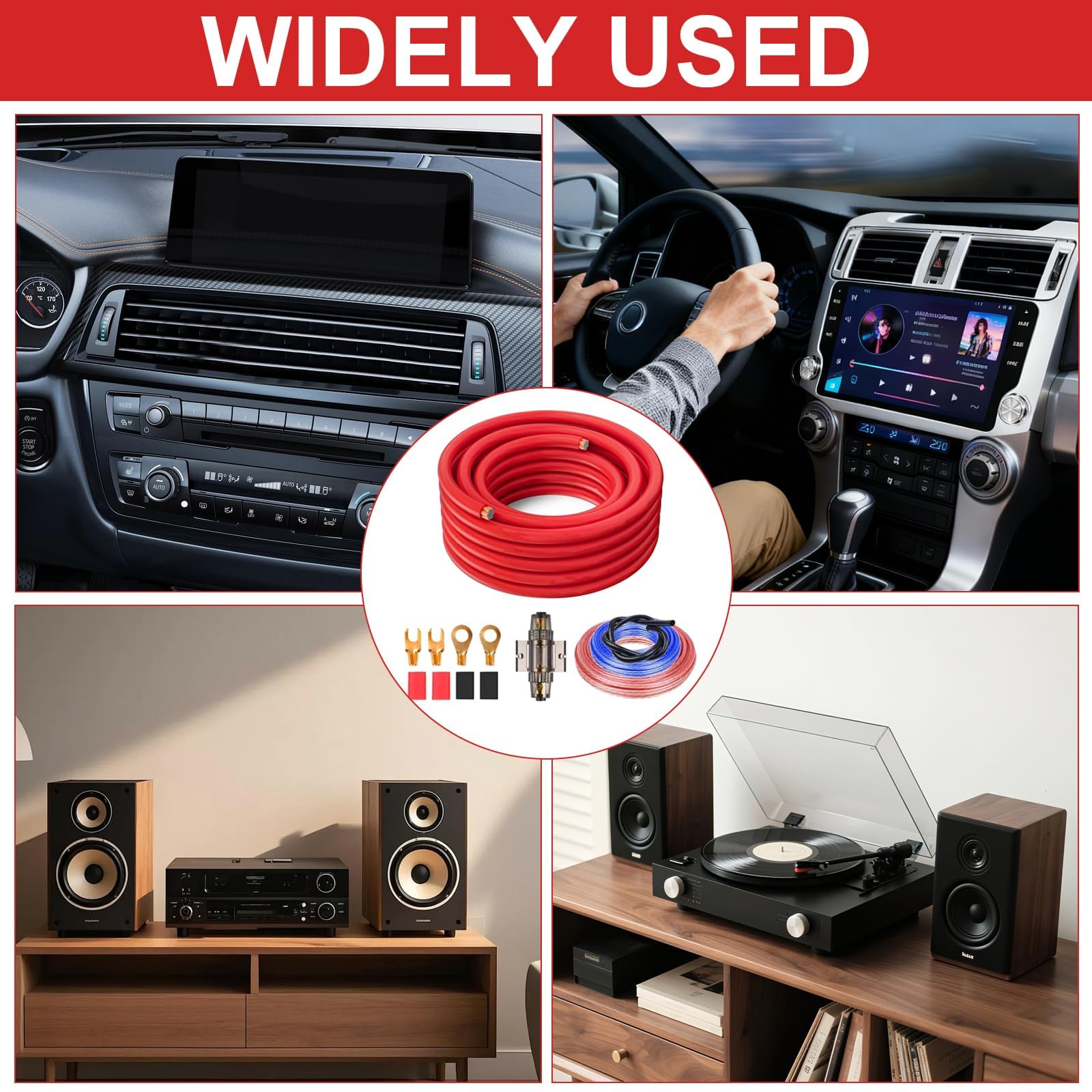 Subwoofer Kabel Set, 5m Endstufe Kabel Set 4GA Anschluss-Set Auto Verstärker Kabelsatz Installations Set Verstärker Auto, Car Audio Wire für Car Audio Modifikation