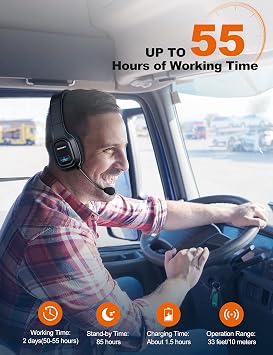 TECKNET Trucker Bluetooth Headset, Trucker Bluetooth Headphones with Microphone AI Noise Canceling Wireless On Ear Headset, Hands Free Wireless Headset for Cell Phone Computer Office Home bright black