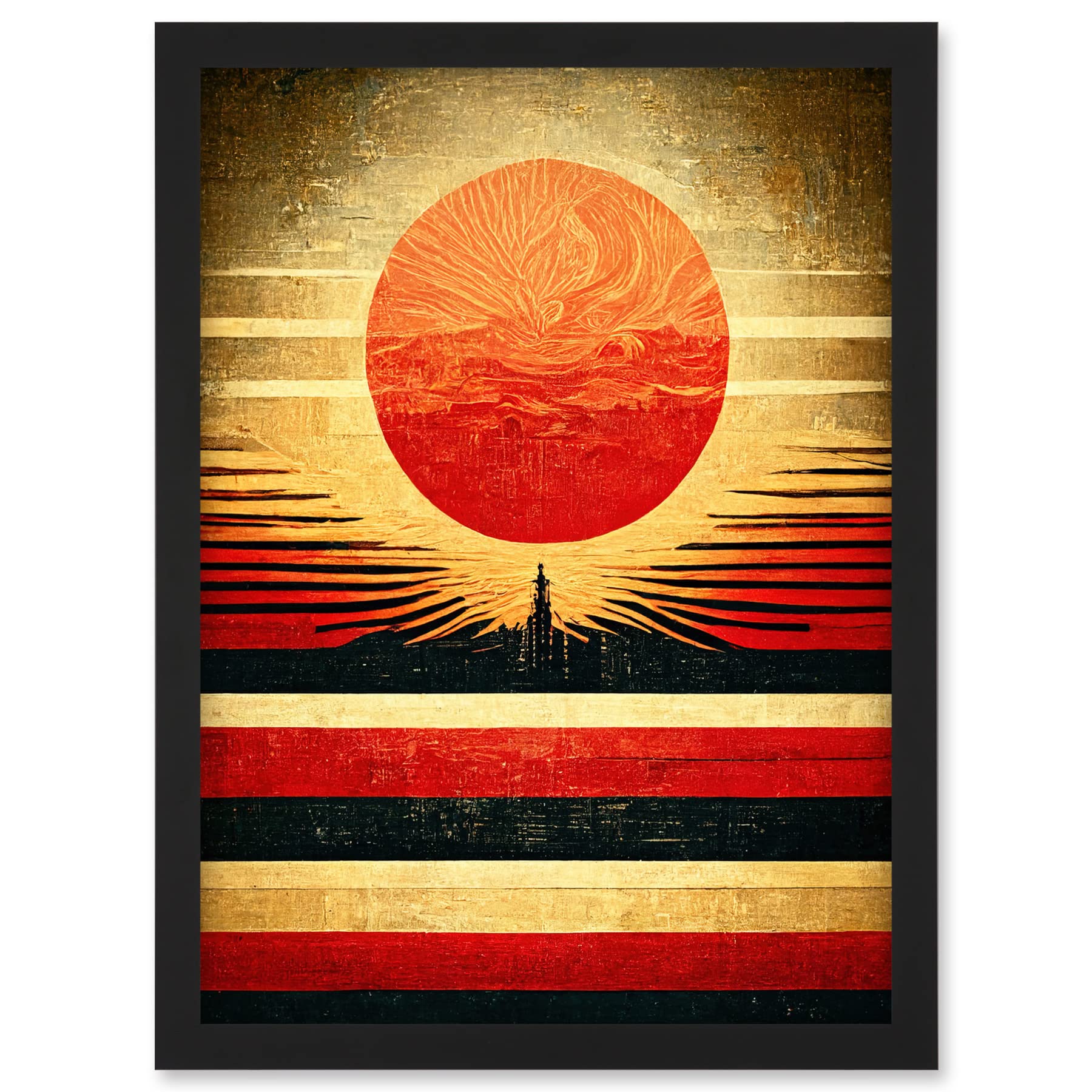 Doppelganger33 LTD Tokyo Sunrise Minimalist Industrial Red Black Artwork Framed A3 Wall Art Print