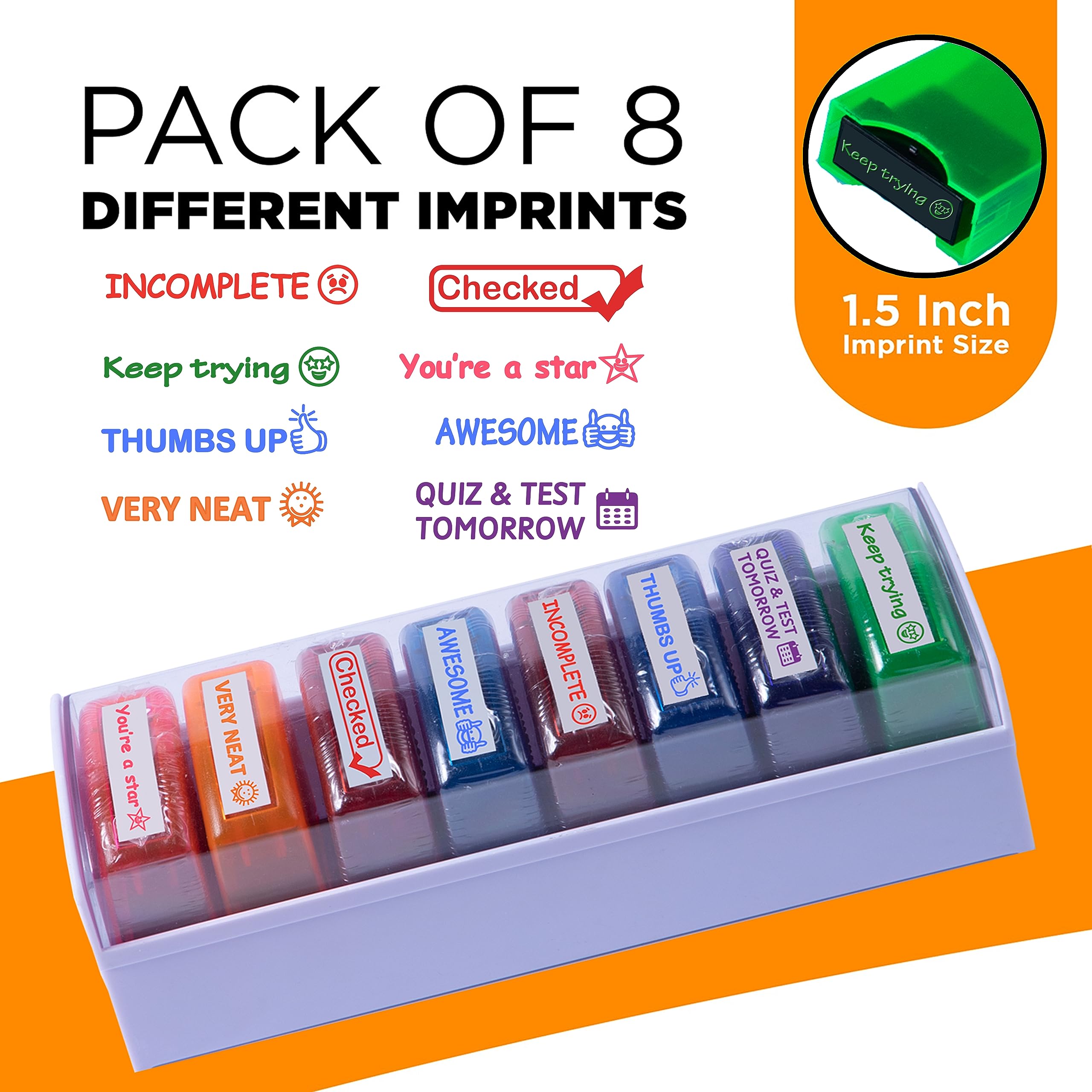Tickselect Teacher Stamps for Classroom Grading 8PCS - Rectangular Self Inking Colorful Set for Teachers Gifts with Motivational Encouraging Messages -Homeschool & Teacher Supplies - Image 4