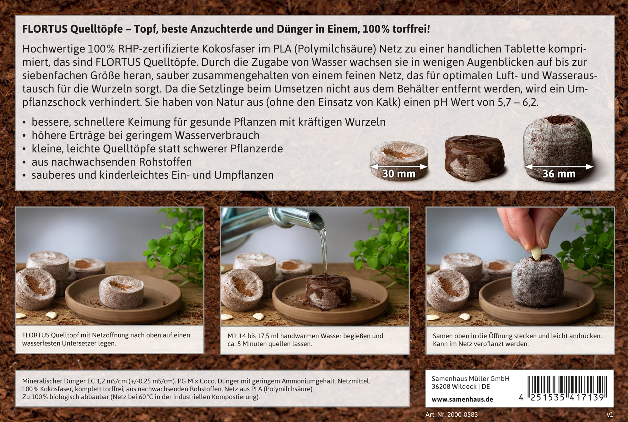 FLORTUS Set Zimmergewächshaus BoQube M anthrazit & Kokos Quelltöpfe (24 STK) | Gewächshaus & Quelltabletten aus Kokoserde Anzuchterde | Geschenkset