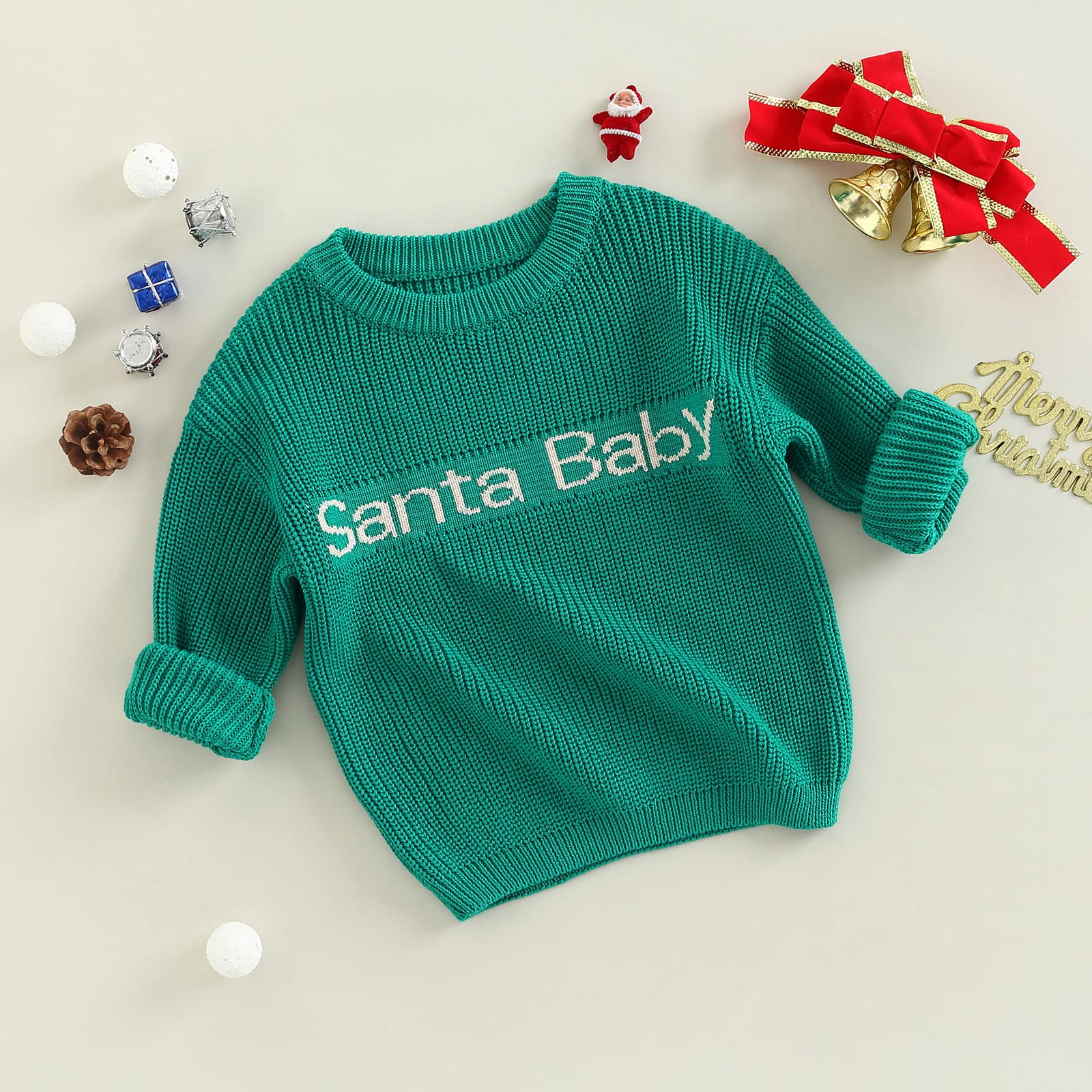 MERSARIPHY Baby Girl Knit Sweater Toddler Girl Sweatshirt Comfy Winter Baby Girl Clothes Fall Outfits (Santa Green,2-3T)