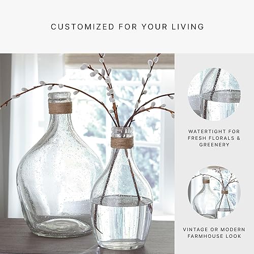 Miniatura 4 de Signature Design by Ashley Marcin Modern Glass 2 Peiece - Juego de jarrones con cuello de botella, transparente