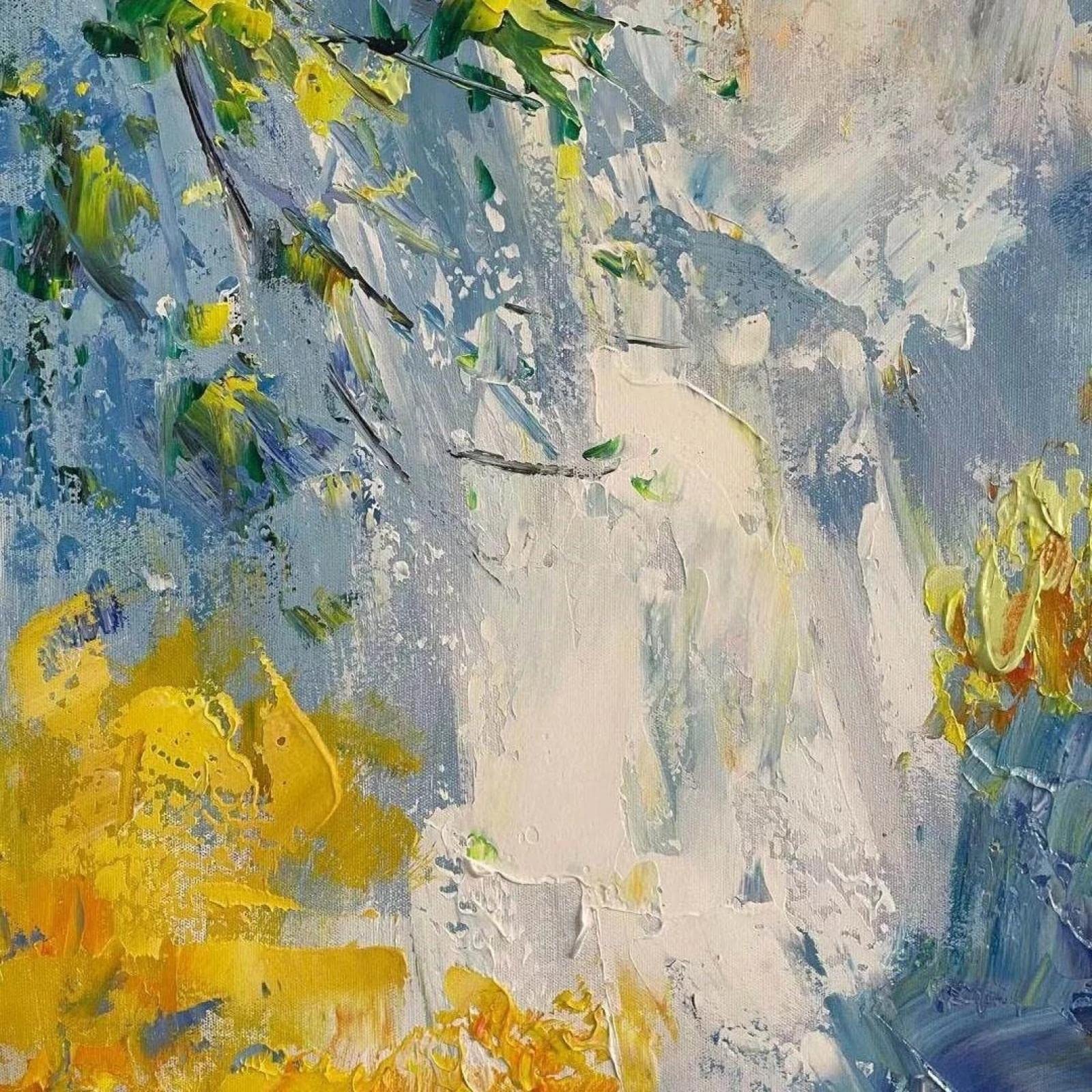 Quadro Su Tela Paesaggio Valle Verticale - Pittura Astratta 70x140 Cm, Decorazione Parete Per Cucina E Soggiorno, Senza Cornice