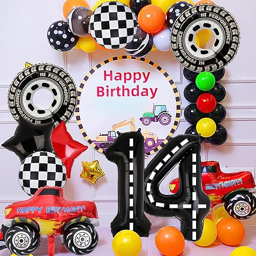 Miniatura 10 de Decoraciones de fiesta de camión monstruo, 9 globos de aluminio de cumpleaños de Monster Truck para camión monstruo de 9 cumpleaños, suministros de