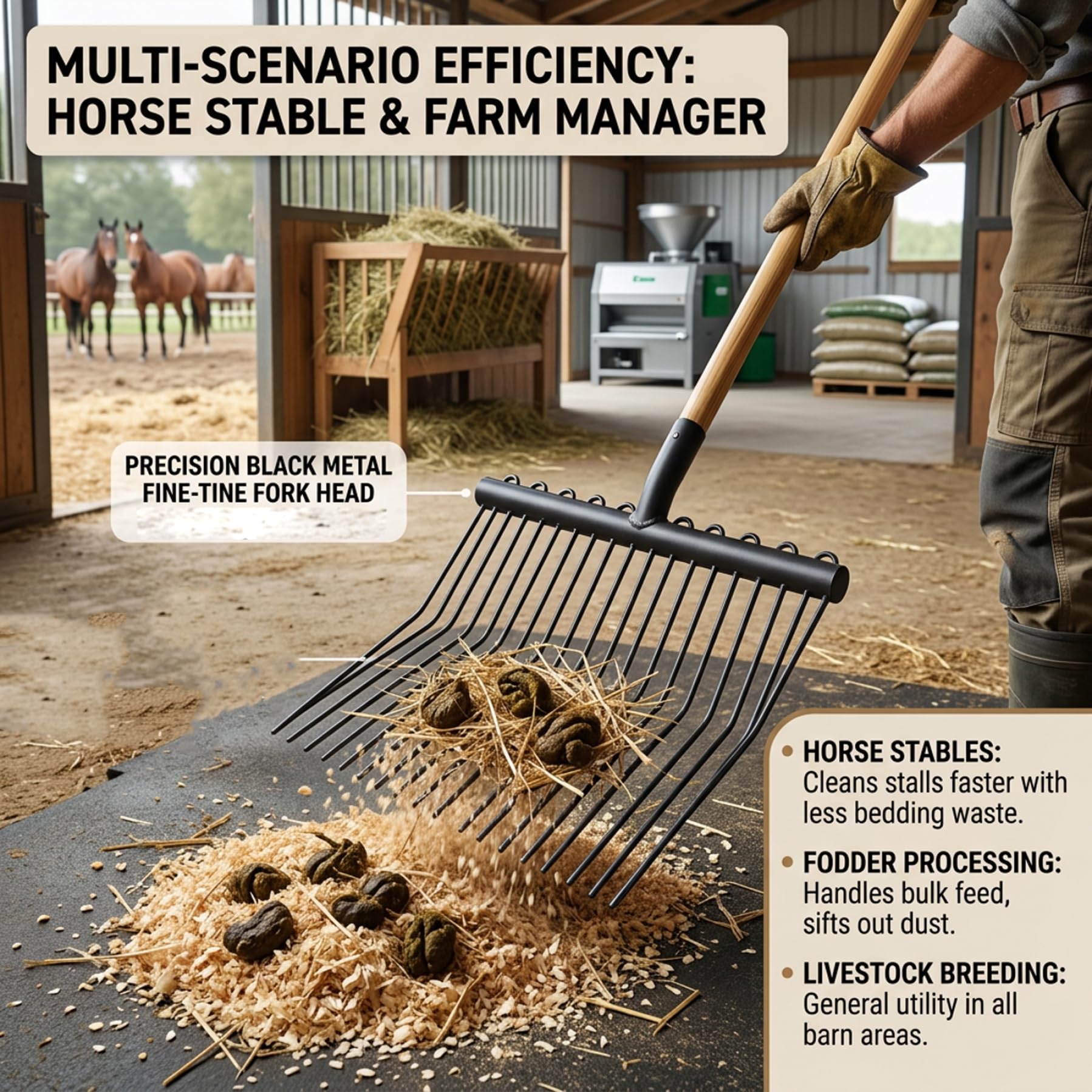 Ersatzkopf für Mistgabel, robuster Mistgabelkopf aus Manganstahl mit ergonomischem Griff für Stall, Garten und Bauernhof.