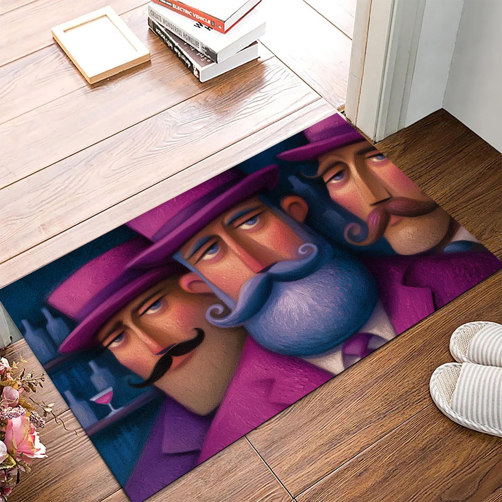 Tapis Entree Interieur Portrait Pop Art 60x90cm Lavable en Machine, paillasson AntidéRapant Poil Ras, Barbe Grand Père pour Chambre Salle a Manger Cuisine, Violet