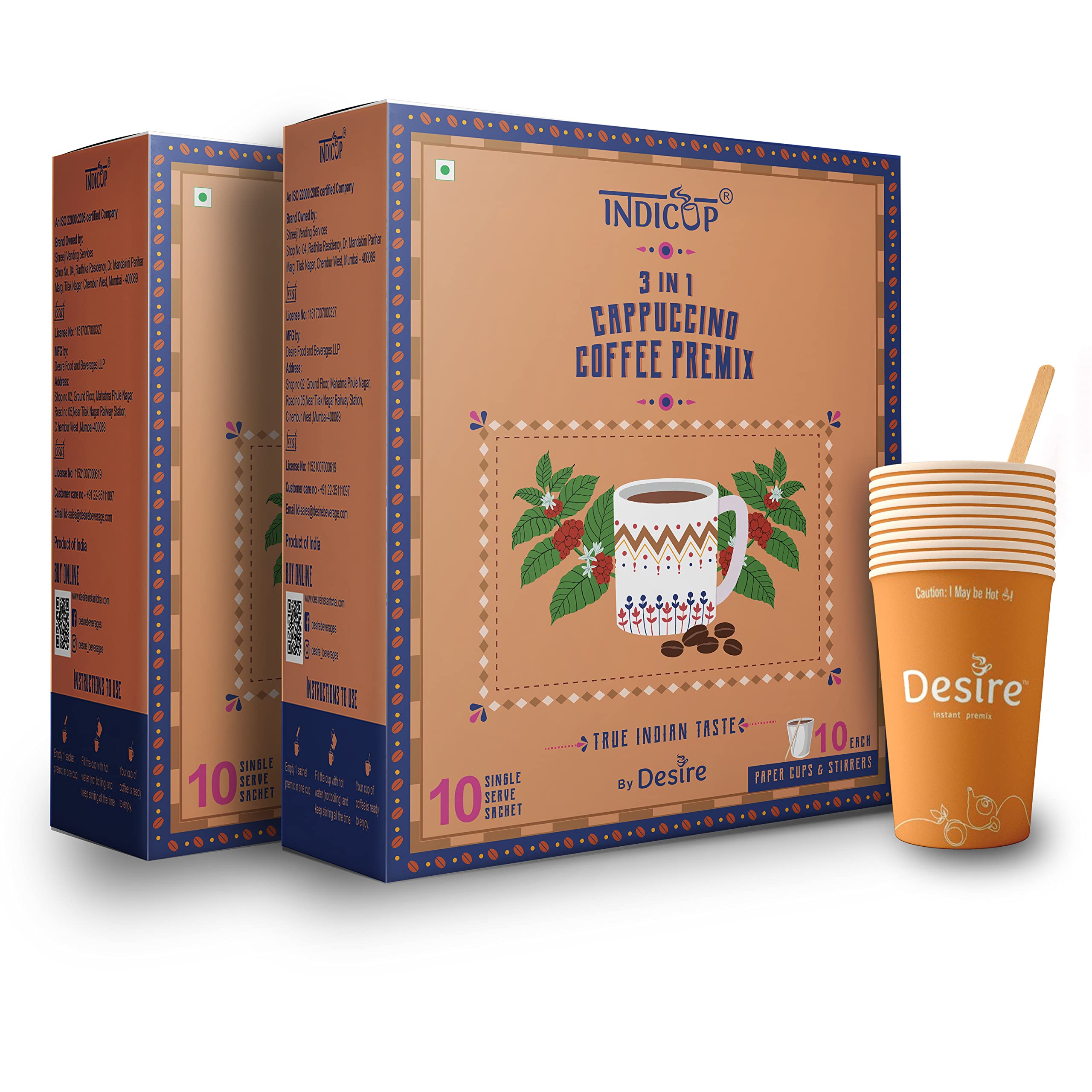 INDICUP Coffee Premix Pack of 1-10 sachets Instant mix Refreshing taste (20 sachets)