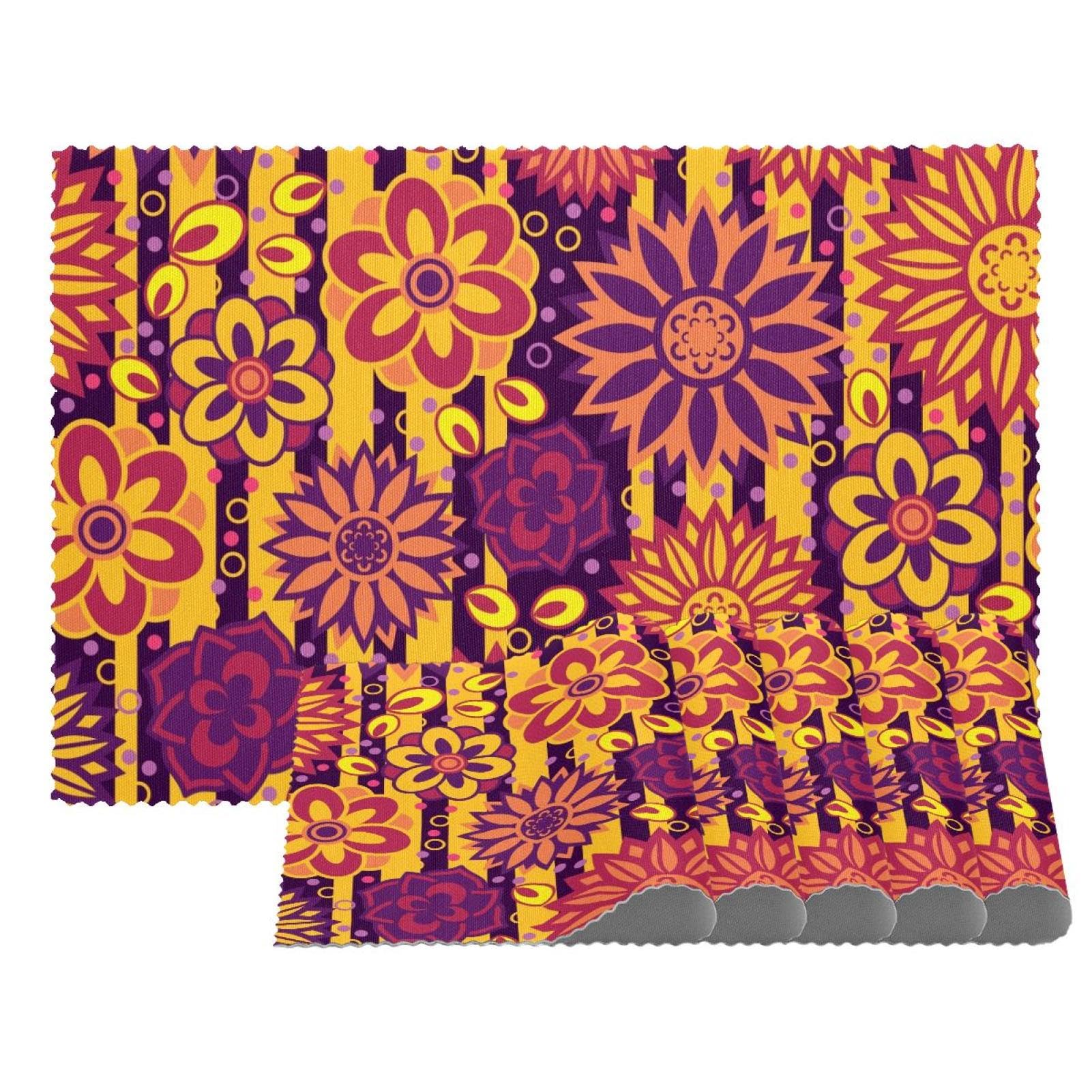 Sets de table faciles à nettoyer anti-tache en tissu Oxford floral résistant à la chaleur
