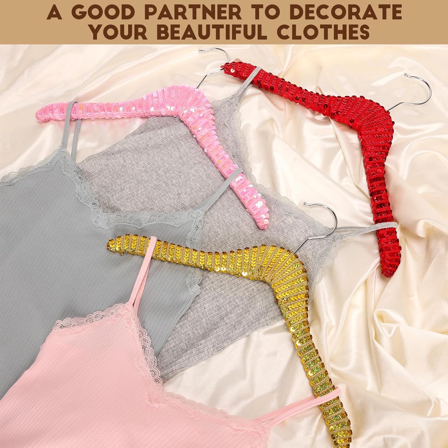 Luxury Sequin Wooden Hangers – Decorative Non Slip Natural Wood Clothes Hangers for Wedding Dress, Bridal Party, Bridesmaid Gifts, Custom Glitter Coat & Suit Hangers, Elegant Coquette Style (Gold)