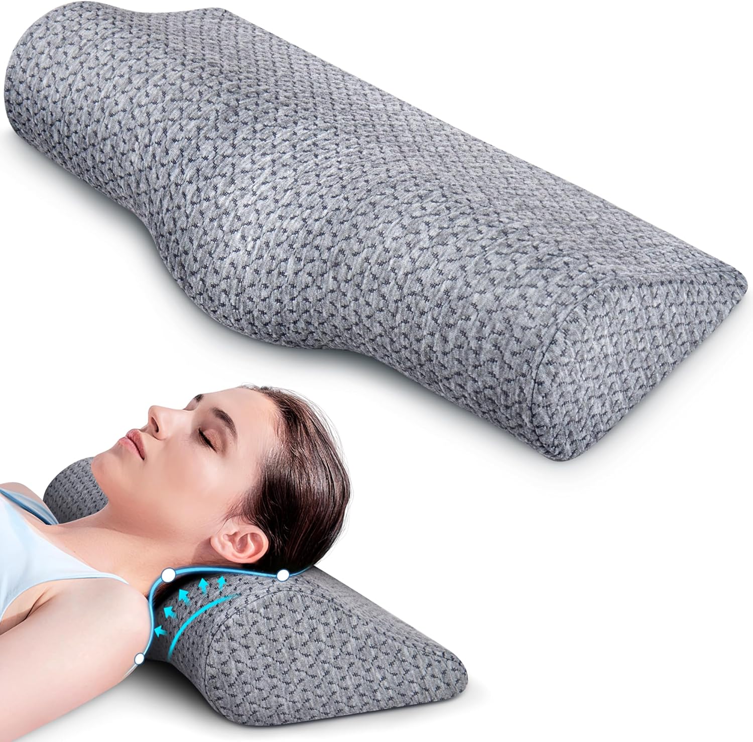 Cervical Neck Pillows for Pain Relief Sleeping, High-Density Memory Foam Pillow Neck for Bolster Support and Shoulder Relaxer, Decompression Devices Orthopedic Roll Pillow for Bed Office