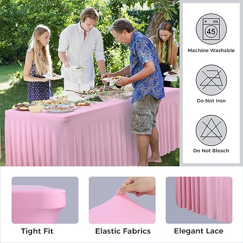Vista 32 de Babenest Paquete de 1 falda de mesa de elastano negro de 6 pies para mesas rectangulares, resistentes a las arrugas, con volantes, para ferias