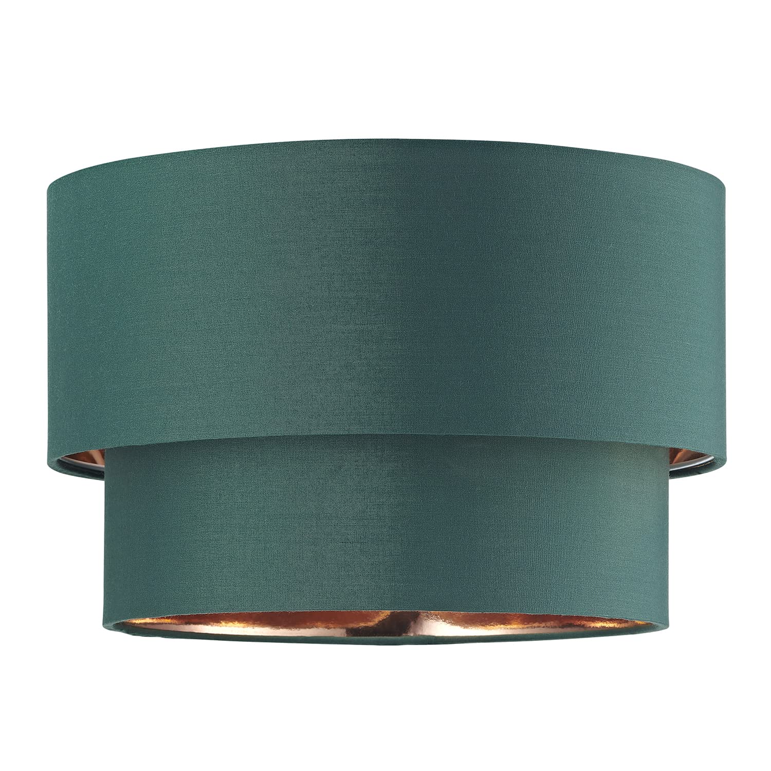 Modern and Trendy Forest Green Cotton Fabric Double Tier Design Ceiling Pendant Lamp Shade with Shiny Copper Inner | 20cm x 30cm by Happy Homewares