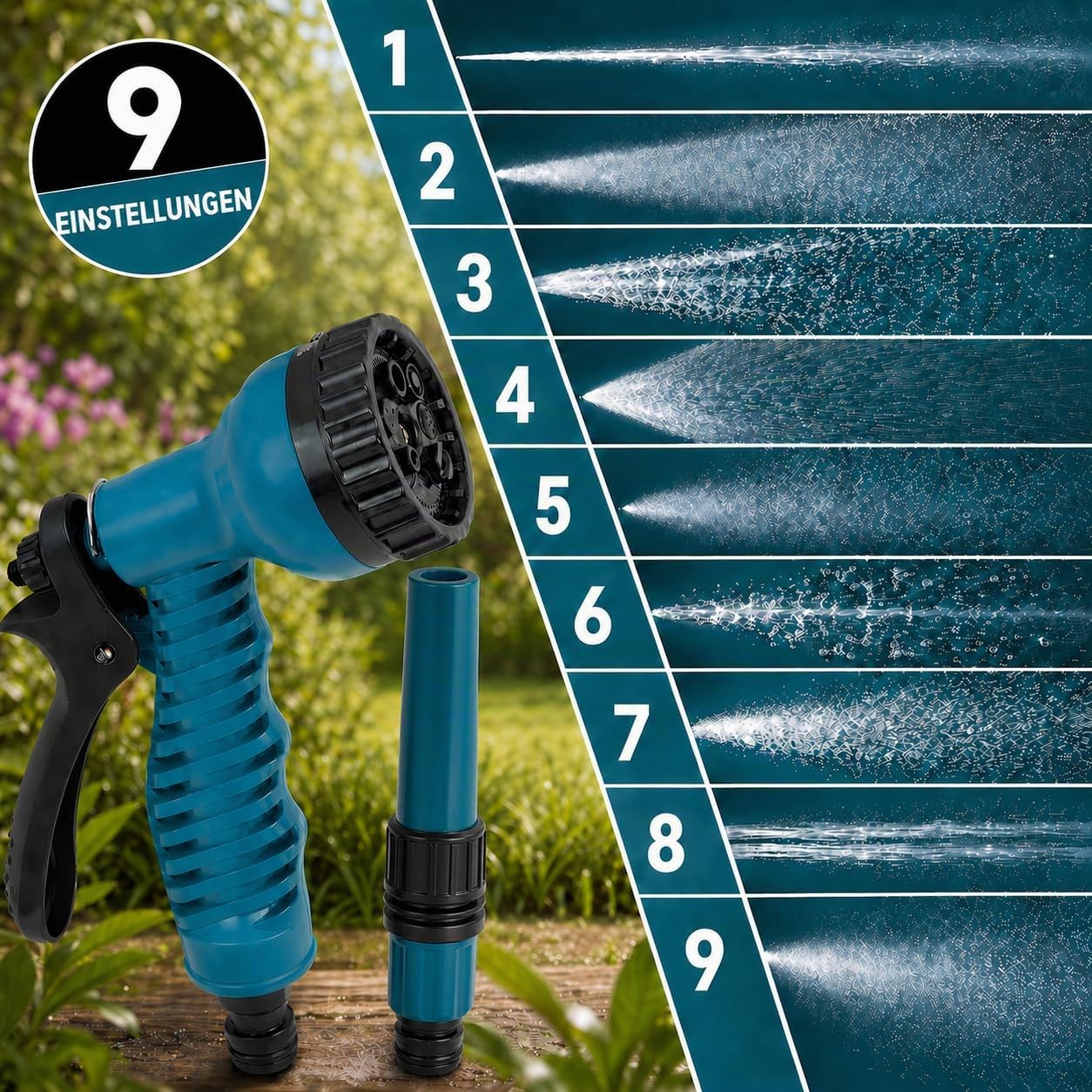 Sillar Schlauchtrommel mit Gartenschlauch 30m, Automatischer Schlauchaufroller zur Wandmontage, 180° schwenkbar, 1/2 Zoll Wasserschlauch, inkl. 7-Funktionen-Spritzpistole, Spritzdüse und Montageset