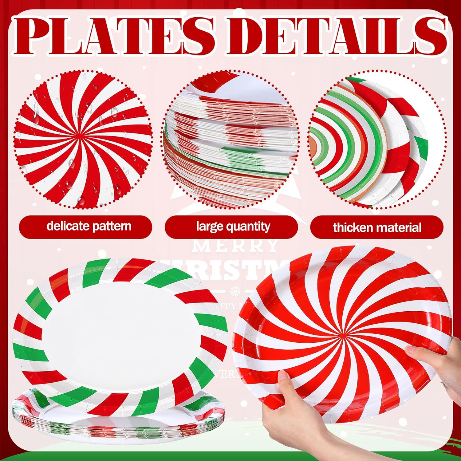 Fourluoo 96 Pcs Christmas Paper Plates Disposable 9 Inch Red White and Green Candy Dessert Cake Dinner Plates Bulk for Xmas Holiday Party Favor Supplies