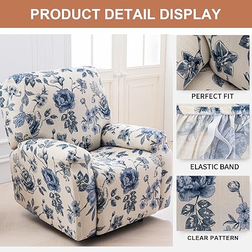 Vista 185 de Eco-Ancheng Fundas reclinables de 4 piezas, fundas para sillas reclinables, fundas elásticas para sofá reclinable, fundas ajustables antideslizantes