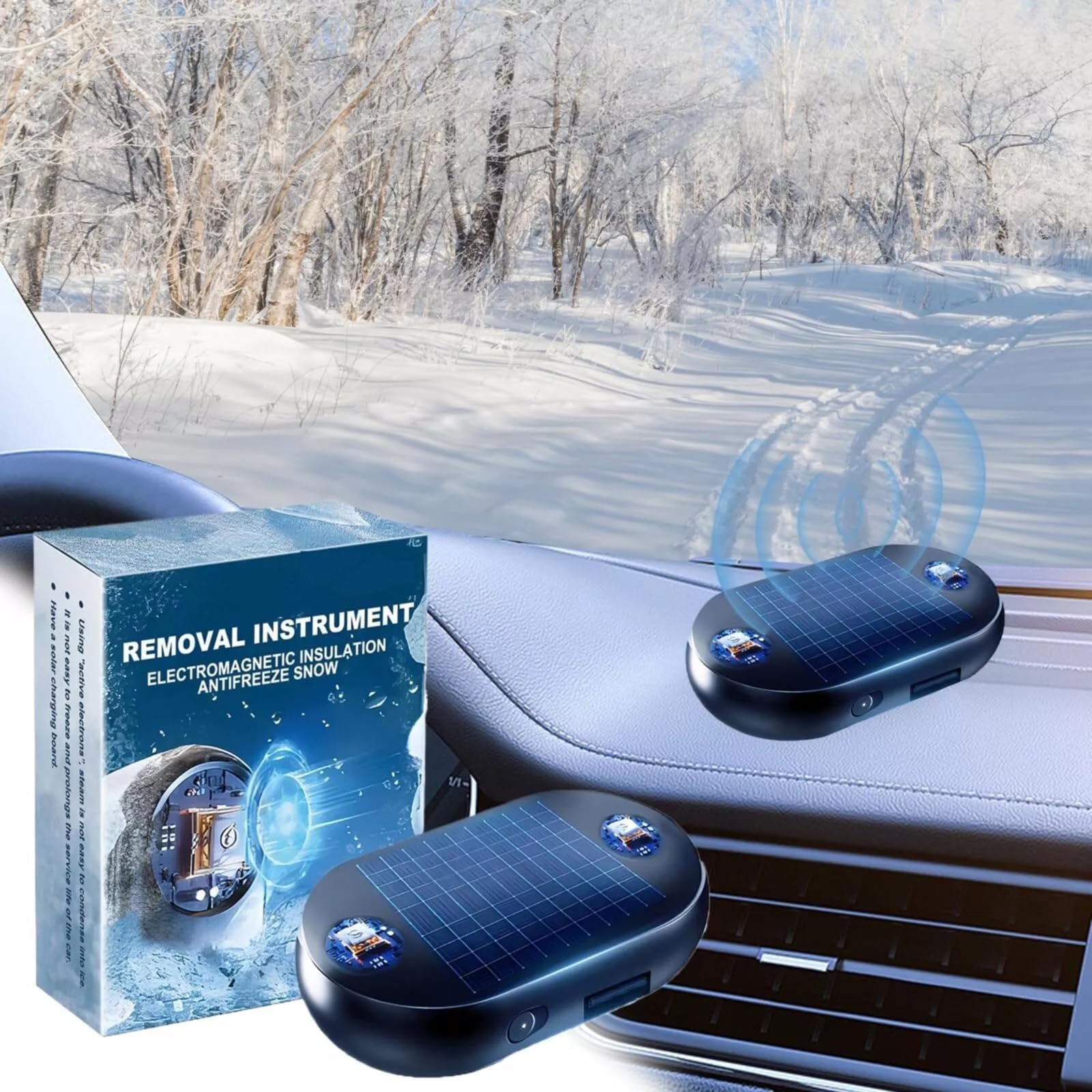 Eliminación de nieve electromagnética: accionamiento solar mejorado, interferencia molecular electromagnética solar, removedor de nieve y nieve, dispositivo anticongelante para coche (2 piezas)
