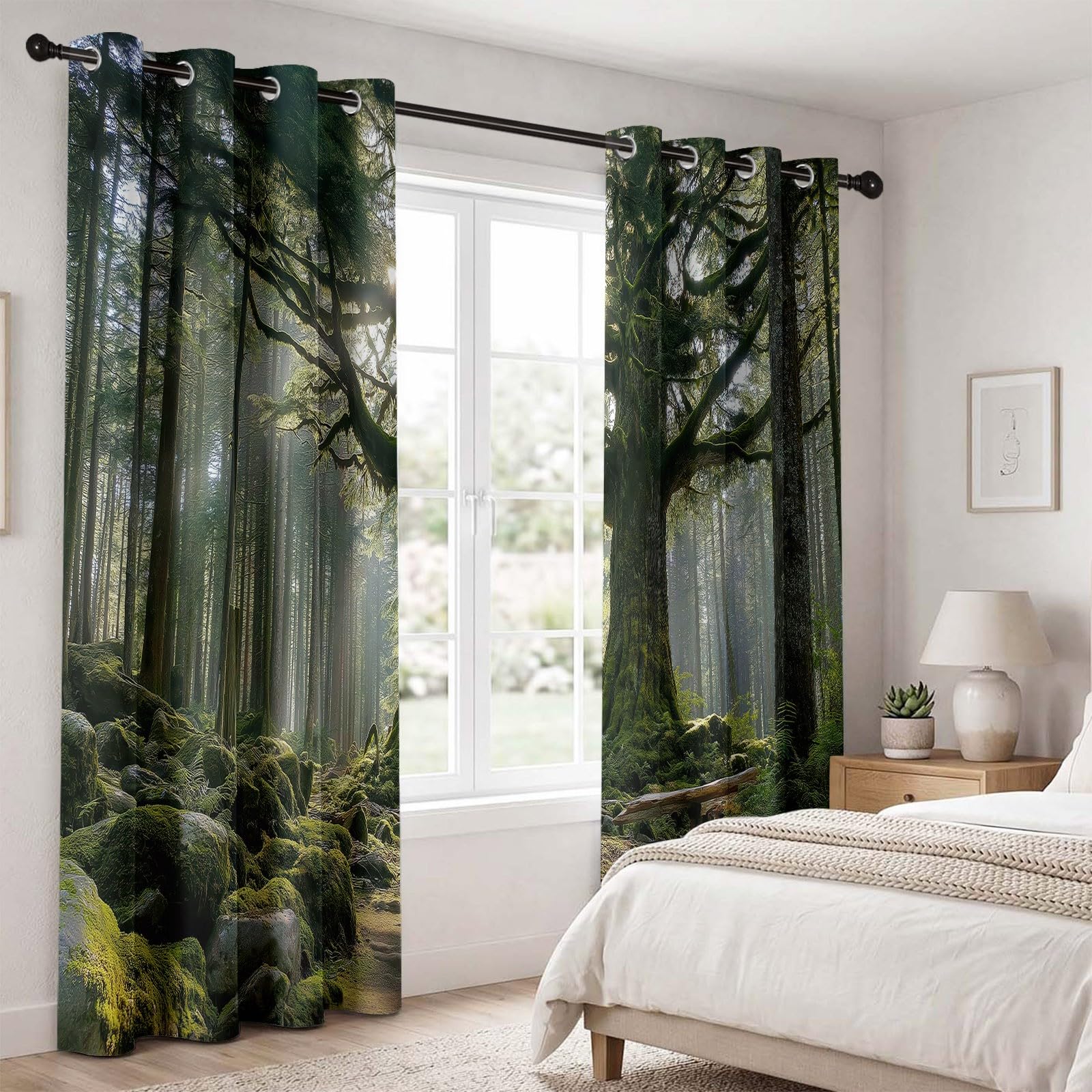 Plante Rideau Occultant Thermiques Arbres Centenaires Imposants Rustiques Décoration Salon Rideaux Occultants De Fenêtre pour Bureau À Domicile, Fenêtre Décor 140L X 260H cm (2 Panneaux), Vert