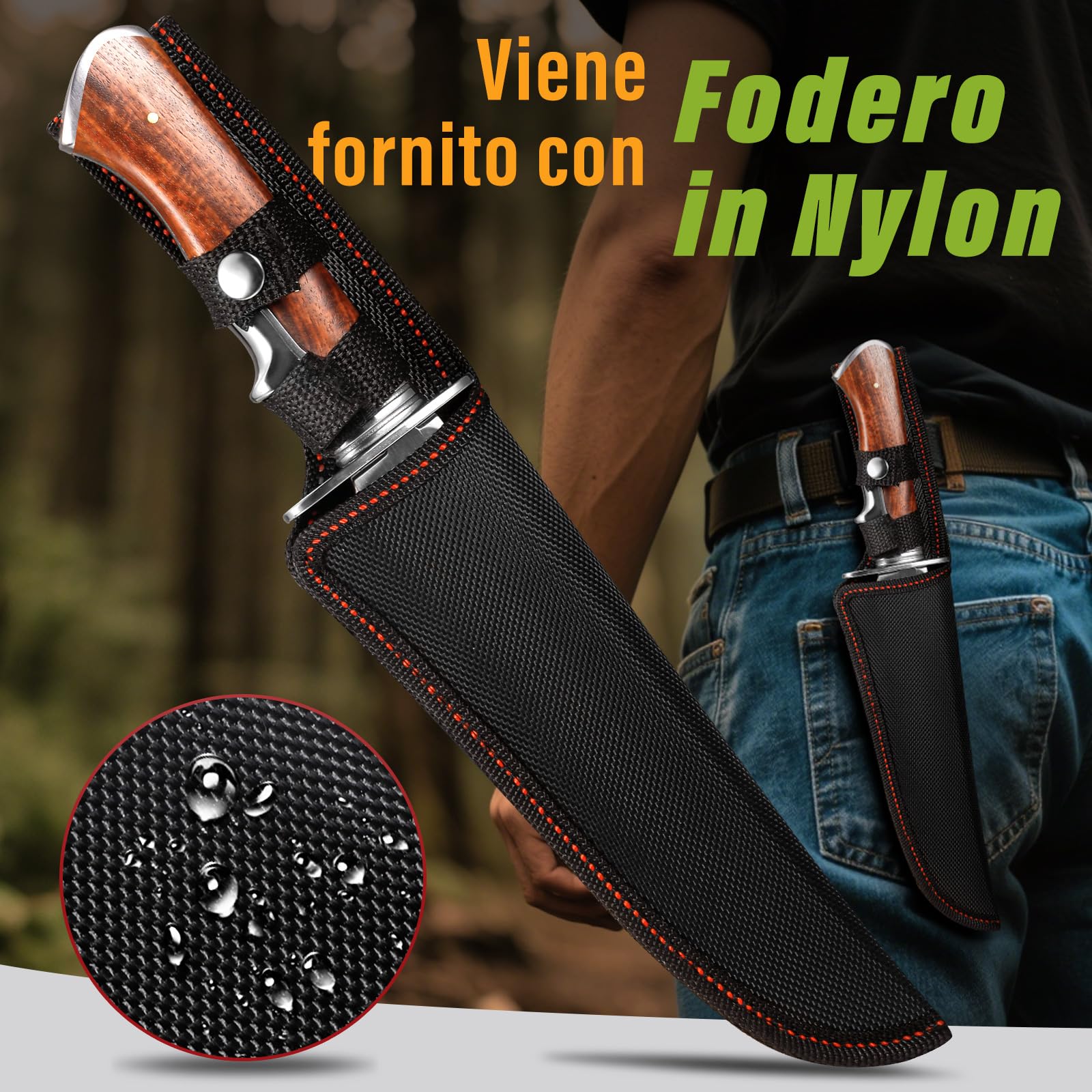 Plys Coltello da Caccia Lama Fissa: 17 Cm Coltello Bushcraft Professionale Coltelli Sopravvivenza con Fodero Manico in Legno