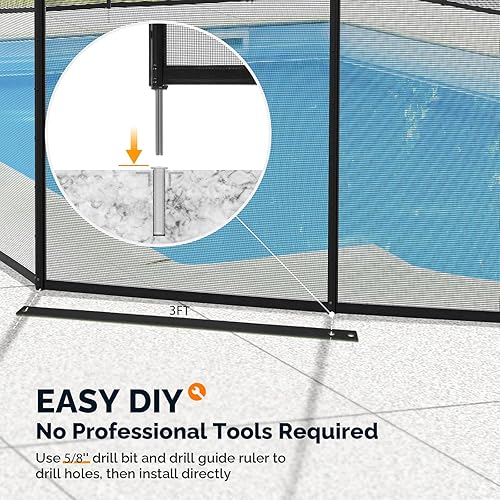 Vista 12 de VINGLI Valla de piscina de 4 pies x 108 pies, cercado de seguridad en el suelo, negro