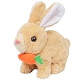 Easter Hopping Bunny Plush with Carrot Jumping Spotted Rabbit Ears Nose Moving Educational Plush Toy Interactive Toy Electric Birthday Gift for Toddlers Kids,7
