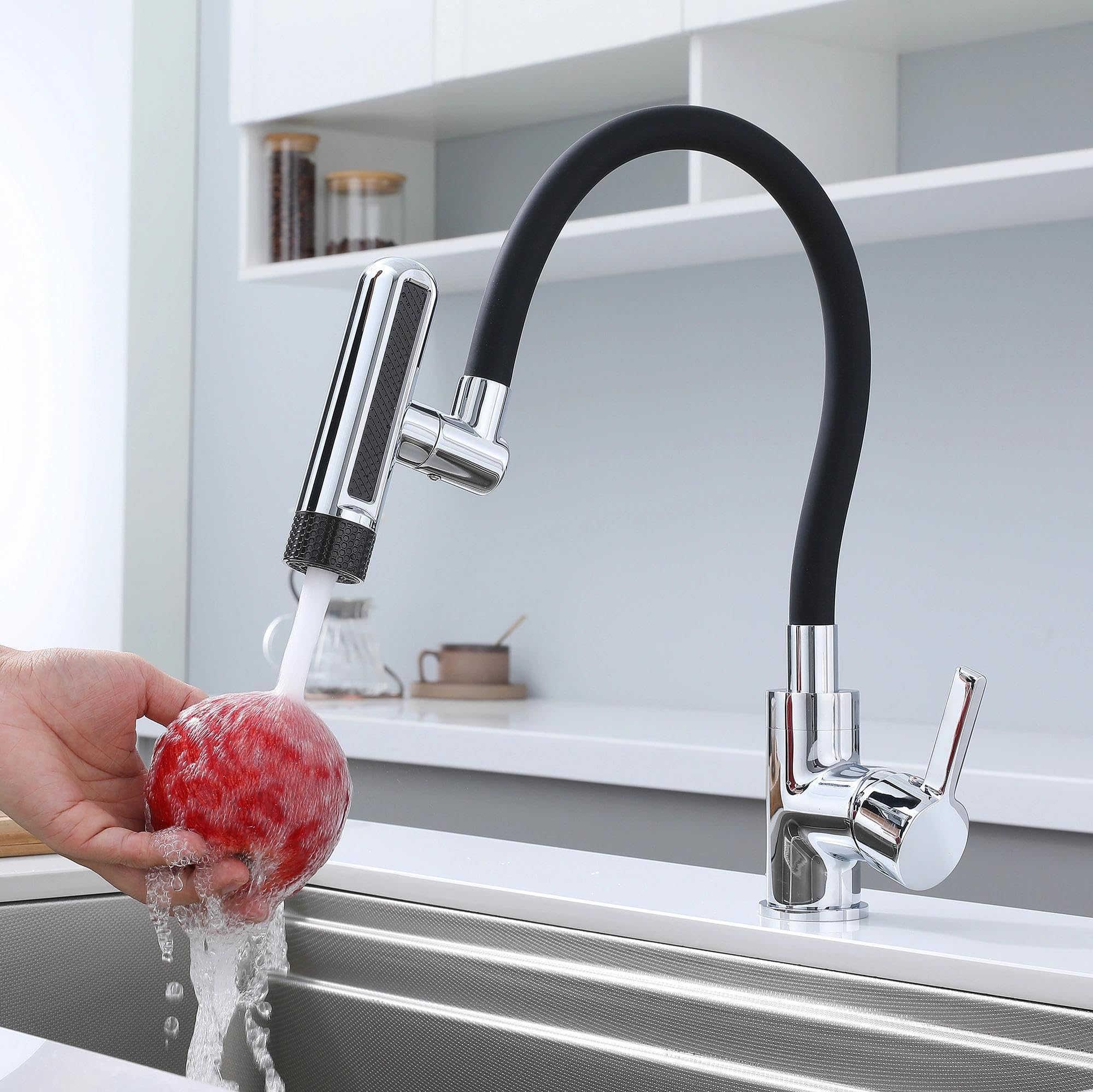 Grifo Cocina Flexible, Grifo Fregadero Cocina, 6 Modos De Salida De Agua, Mezclador Giratiorio A 360°, Grifo Extraible,grifo Flexible Material De Latón(Cromado)