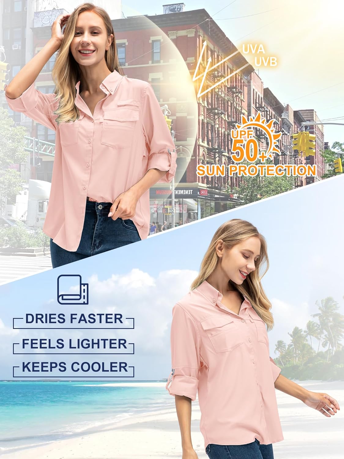 Women's UPF 50 UV Sun Protection Long Sleeve Safari Shirts Quick Dry Hiking Travel Fishing Outdoor Cool Shirts - Image 3