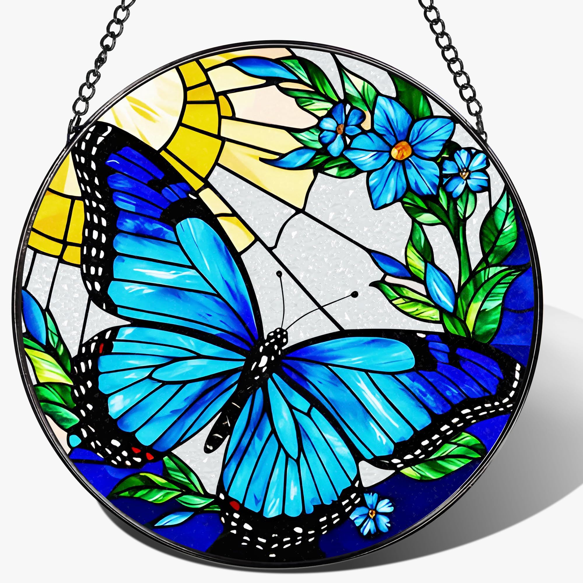 Stained Glass Window Hanging, 8 Inch Sun Catchers Indoor Window, Butterfly Suncatchers for Windows Doors Home Decoration and Christmas, Festival, Housewarming, Mother's Day, Birthday, Gift for Women