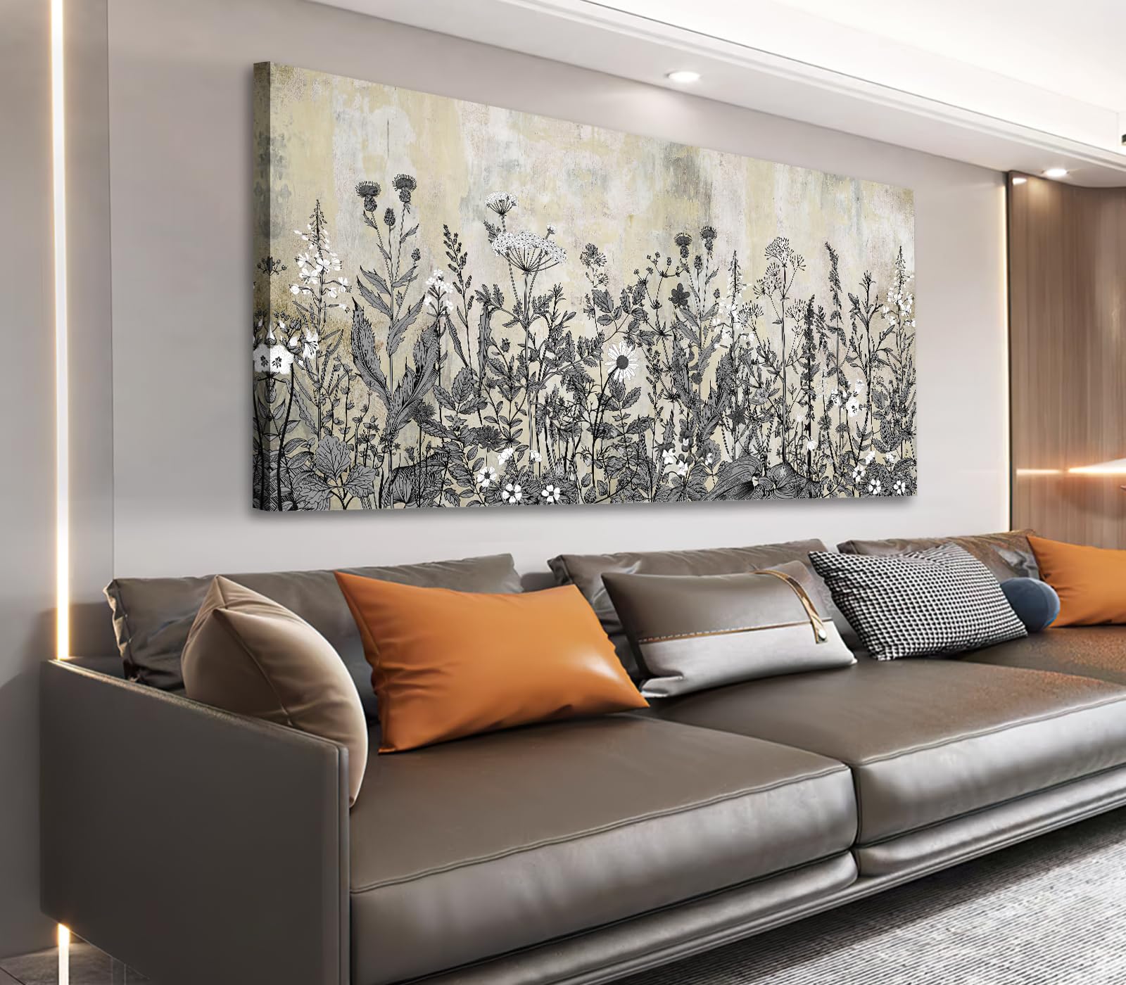 NINEASO Botanical Canvas Wall Art - Wildflower Pictures Vintage Grey Brown Floral Wall Decor Rustic Beige Print Flower Plants Painting Artwork for