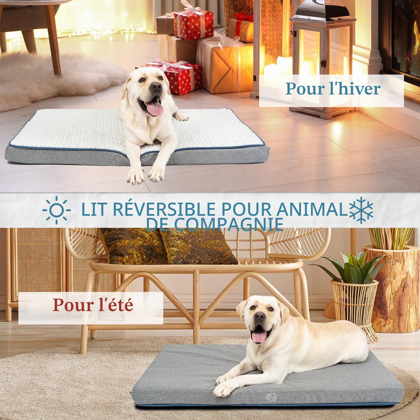 EMPSIGN Panier Réversible (Frais et Chaud), Coussin avec Couche Imperméable, Tapis Orthopédique Grande Taille pour Chien, Matelas Lavable, 106x71x7,5cm