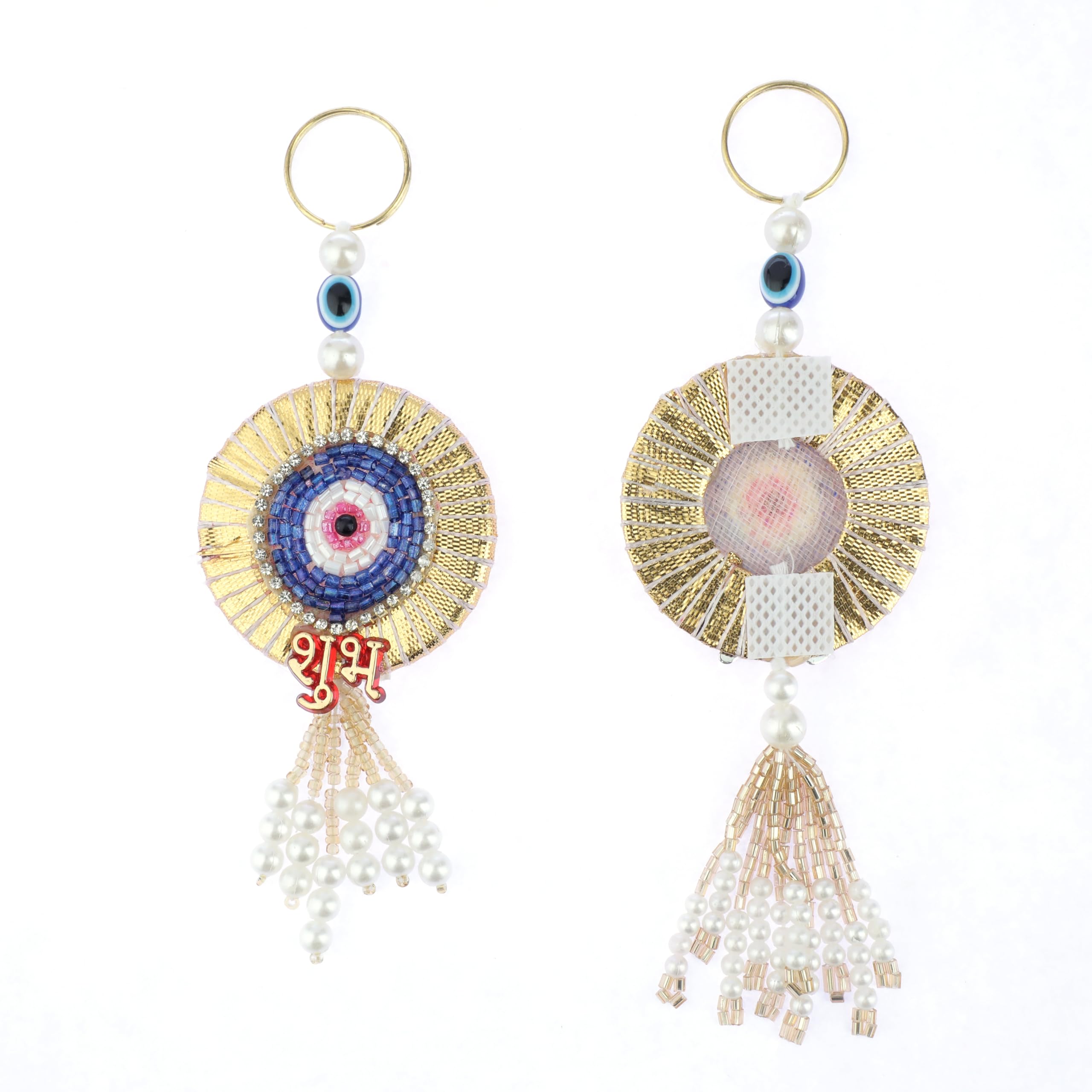 Auspicious Shubh Labh Door Wall Hanging Evil eye Bandanwar Hangings Toran Indian Traditional Handmade Toran Valance Showpiece for Home Temple New year Decorations Pooja Festival (Size:-5"X2")(Blue) - Image 3
