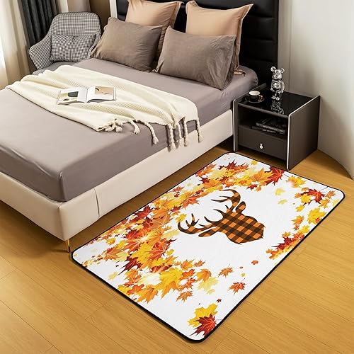 Miniatura 4 de Alfombra decorativa de ciervos con cuernos de arce, hojas de otoño, 5 x 7 pulgadas, para niños, adolescentes, hojas de arce, alfombra decorativa de